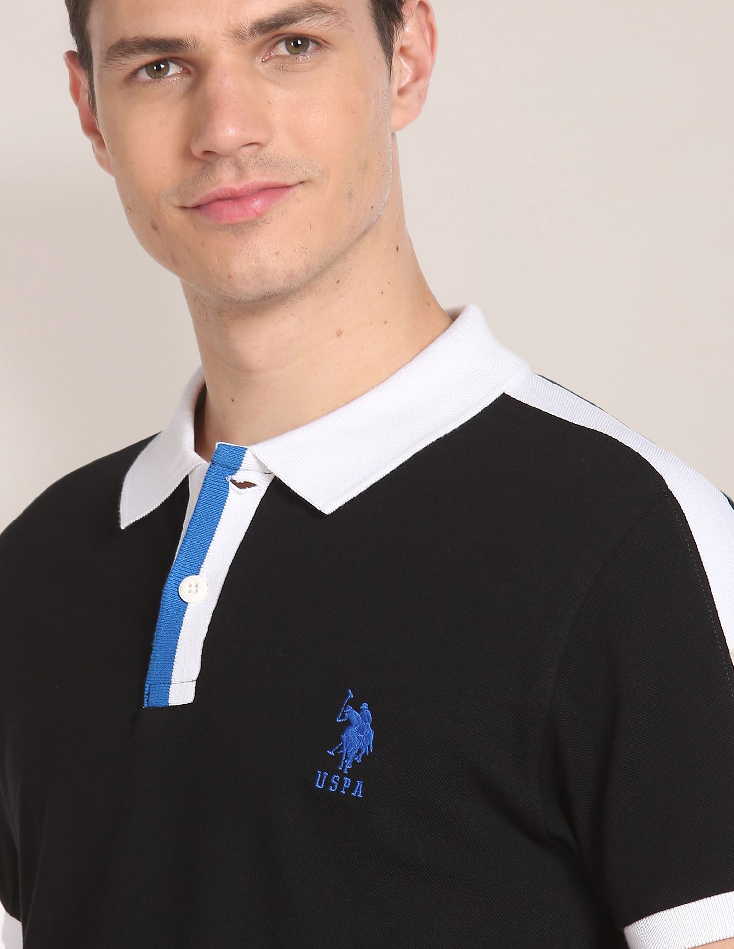 Contrast Tape Solid Polo Shirt Black - U.S. POLO ASSN. | Large