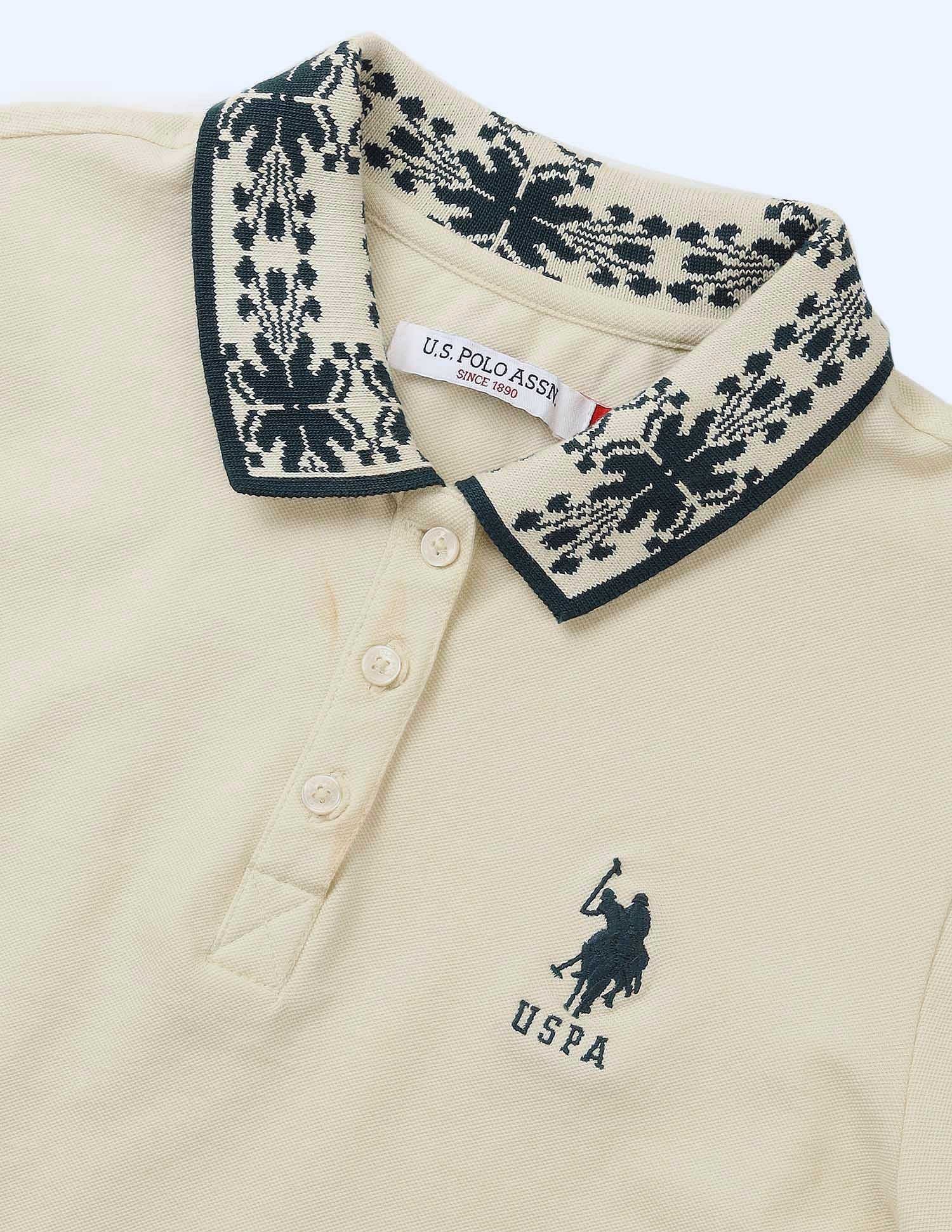 Jacquard Collar Regular Fit Polo Shirt Ecru - U.S. POLO ASSN. | Large