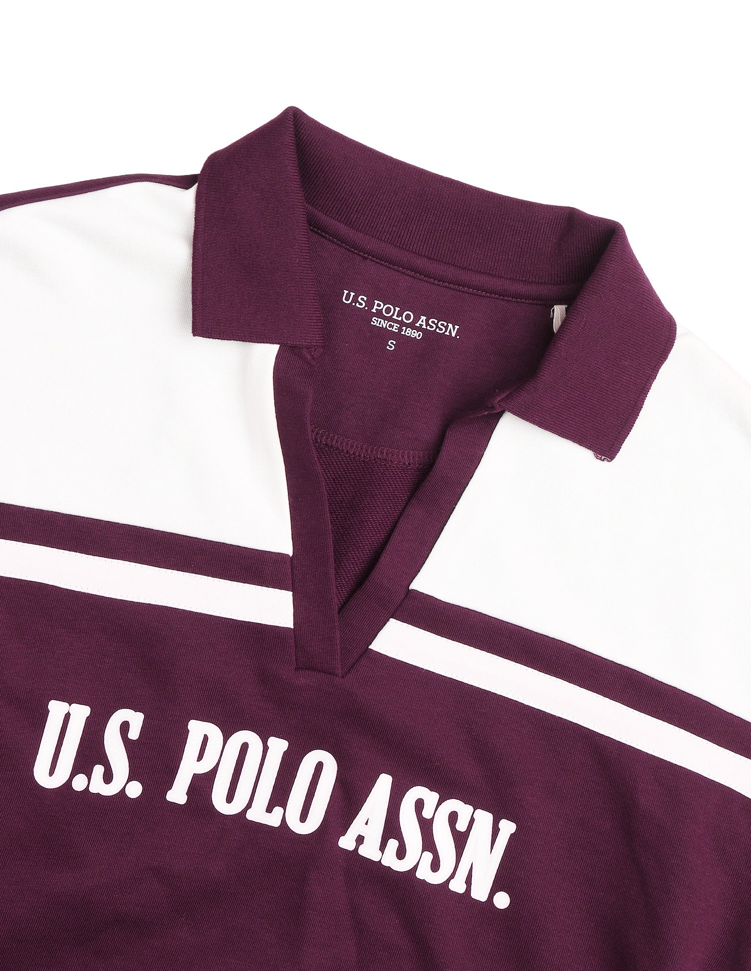 Colourblocked Regular Fit Cropped Sweatshirt Wine - U.S. Polo Assn. India | Large