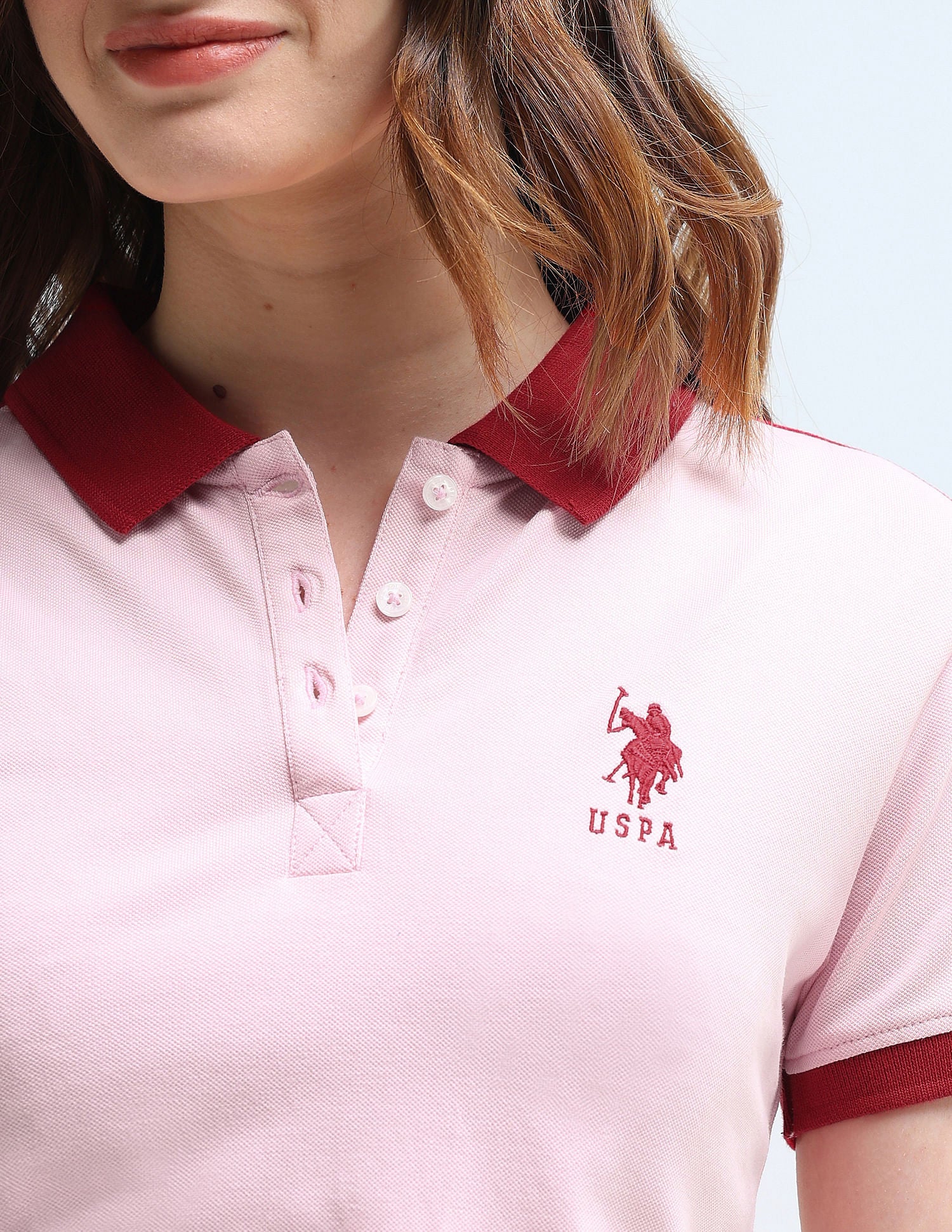 Cotton Colour Blocked Polo Shirt Light Pink - U.S. POLO ASSN. | Large