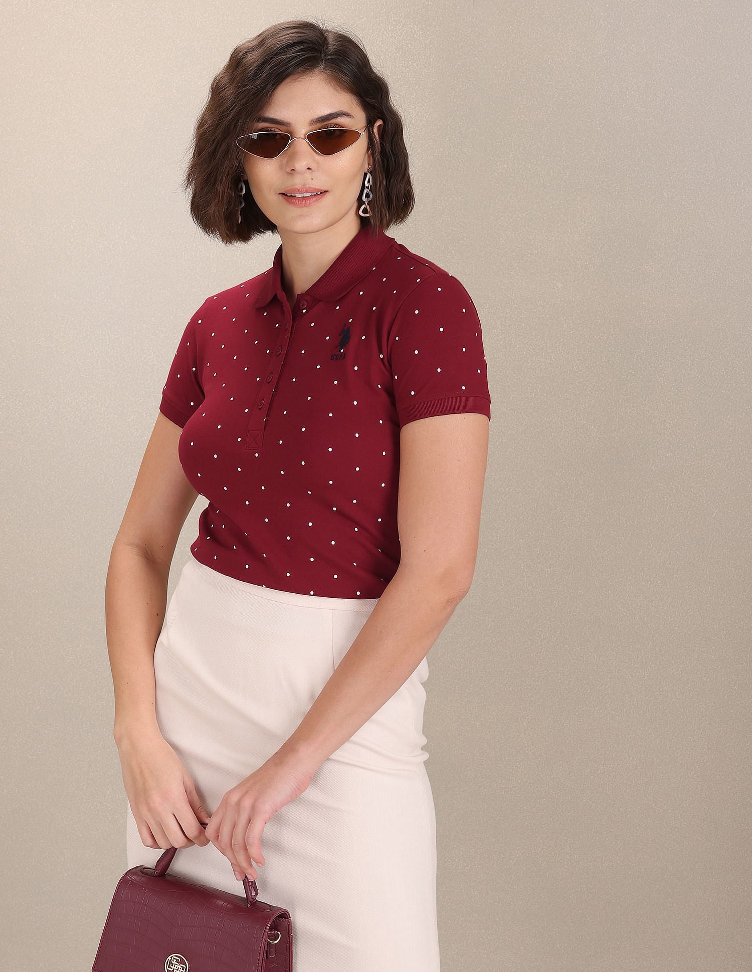 Polka Dot Pique Polo Shirt Dark Red - U.S. POLO ASSN. | Large
