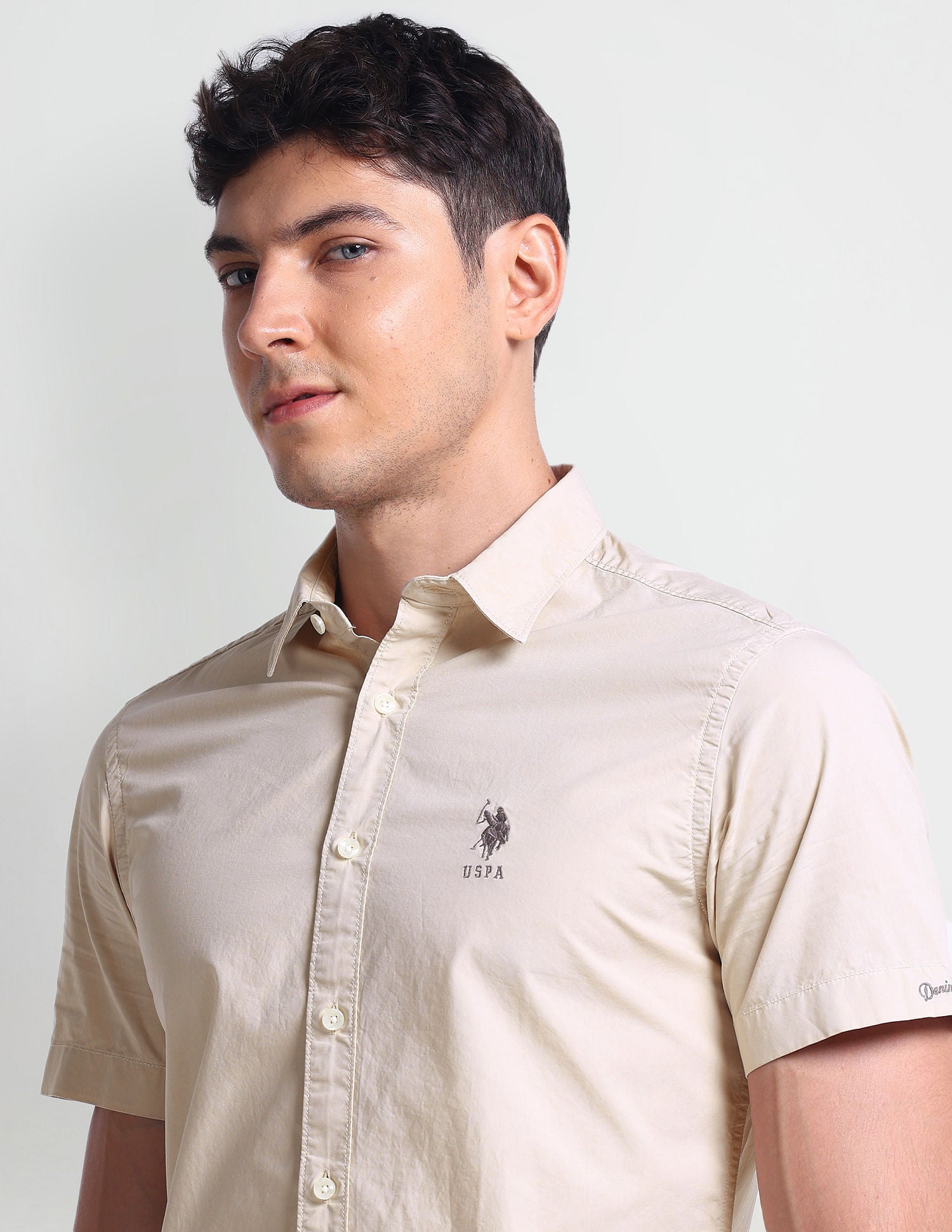 Short Sleeve Cotton Shirt Beige - U.S. Polo Assn. India | Large