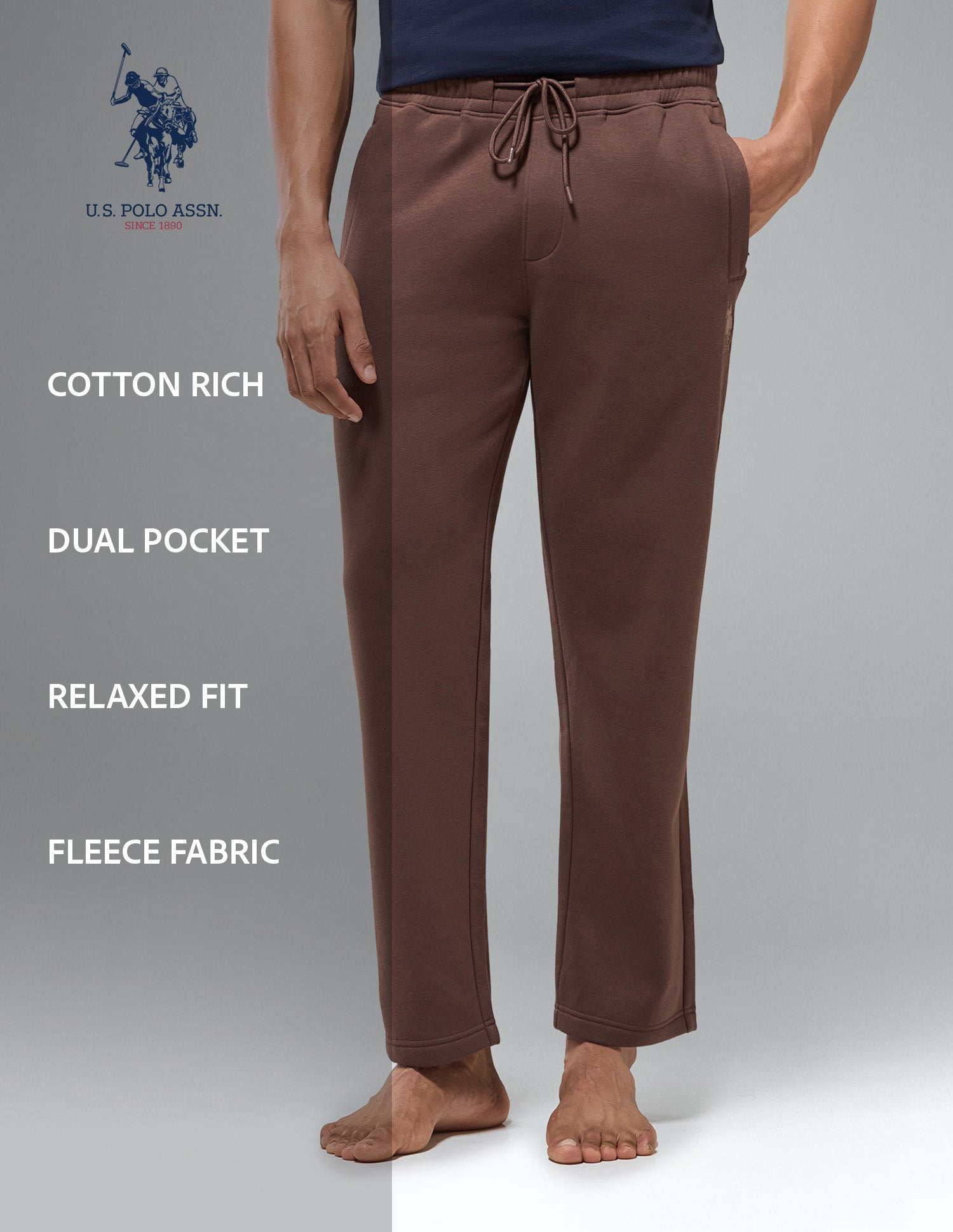 Cotton Fleece Relaxed Fit LR007 Track Pants Dark Brown - U.S. Polo Assn. India | Large
