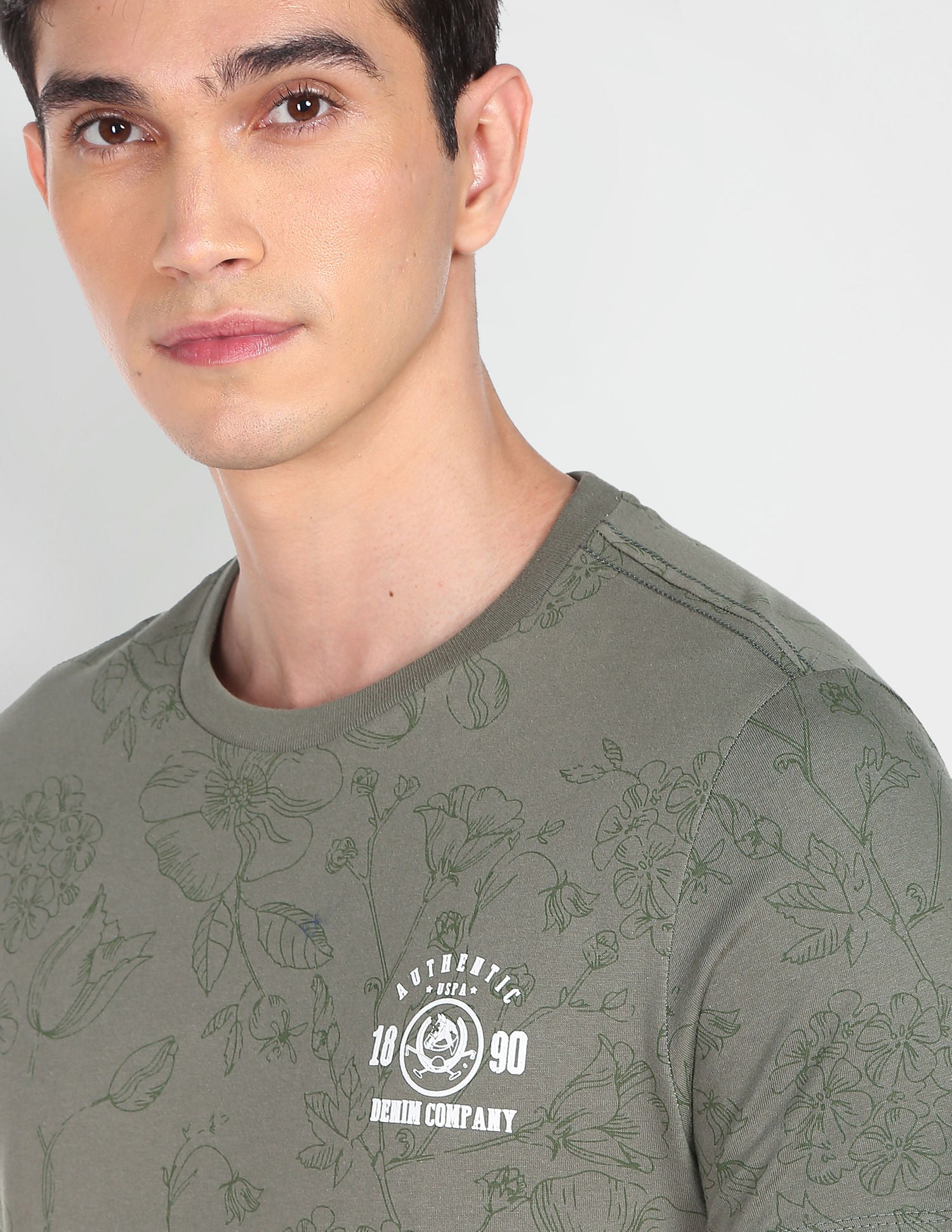 Crew Neck Floral Print T-Shirt Olive - U.S. Polo Assn. India | Large