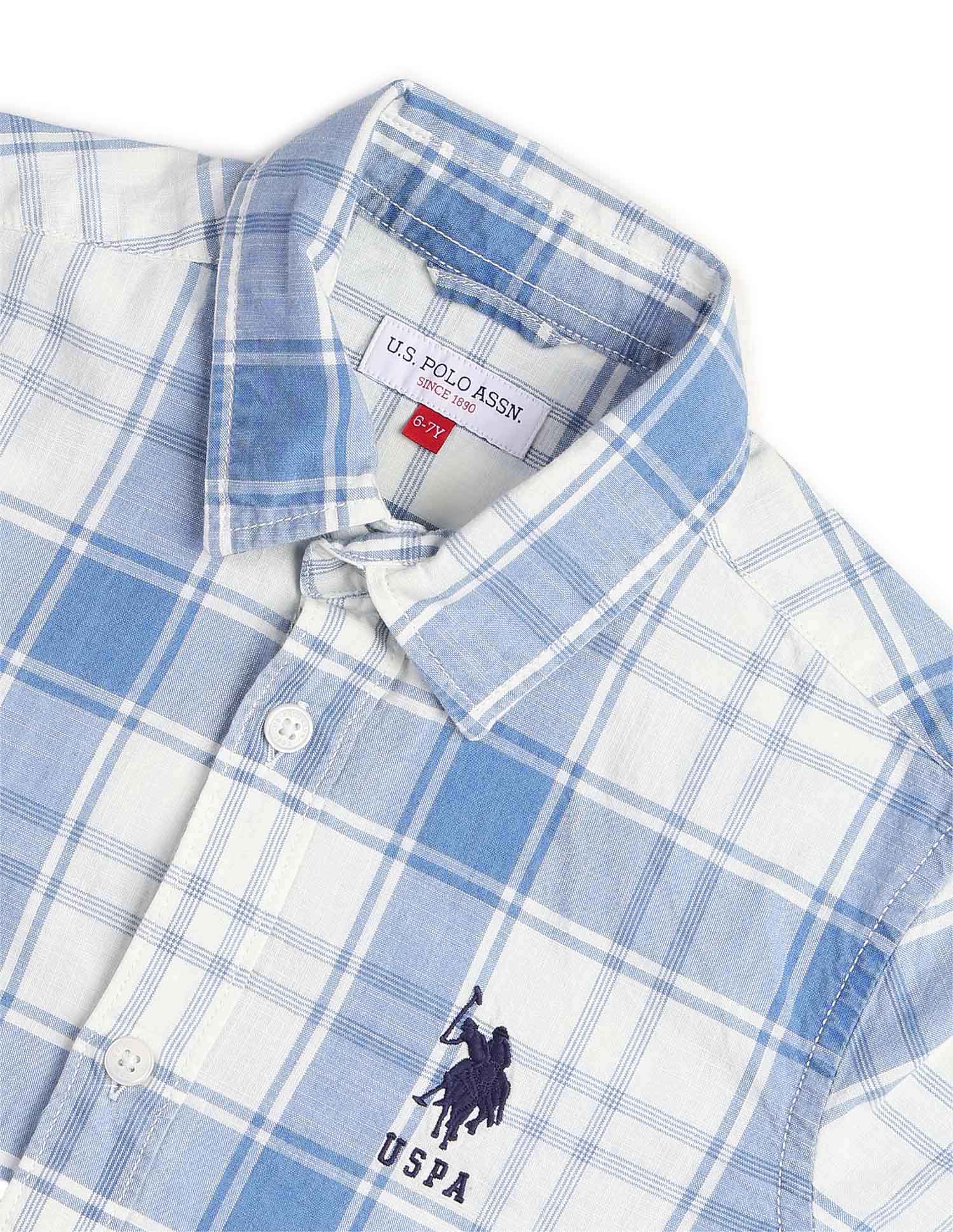 Boys Tartan Checked Regular Fit Shirt Blue - U.S. POLO ASSN. | Large