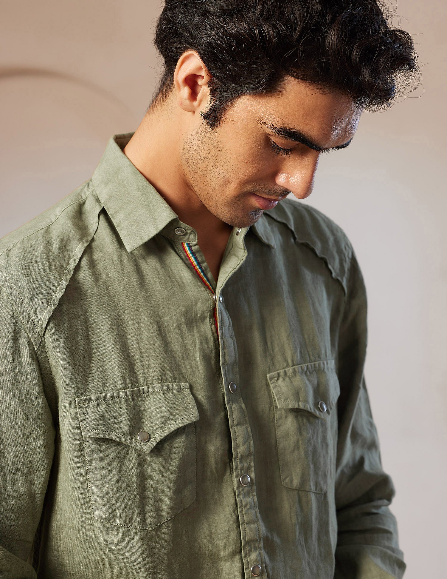 Pacho X Tailored Fit Linen Shirt Olive - U.S. POLO ASSN. | Large