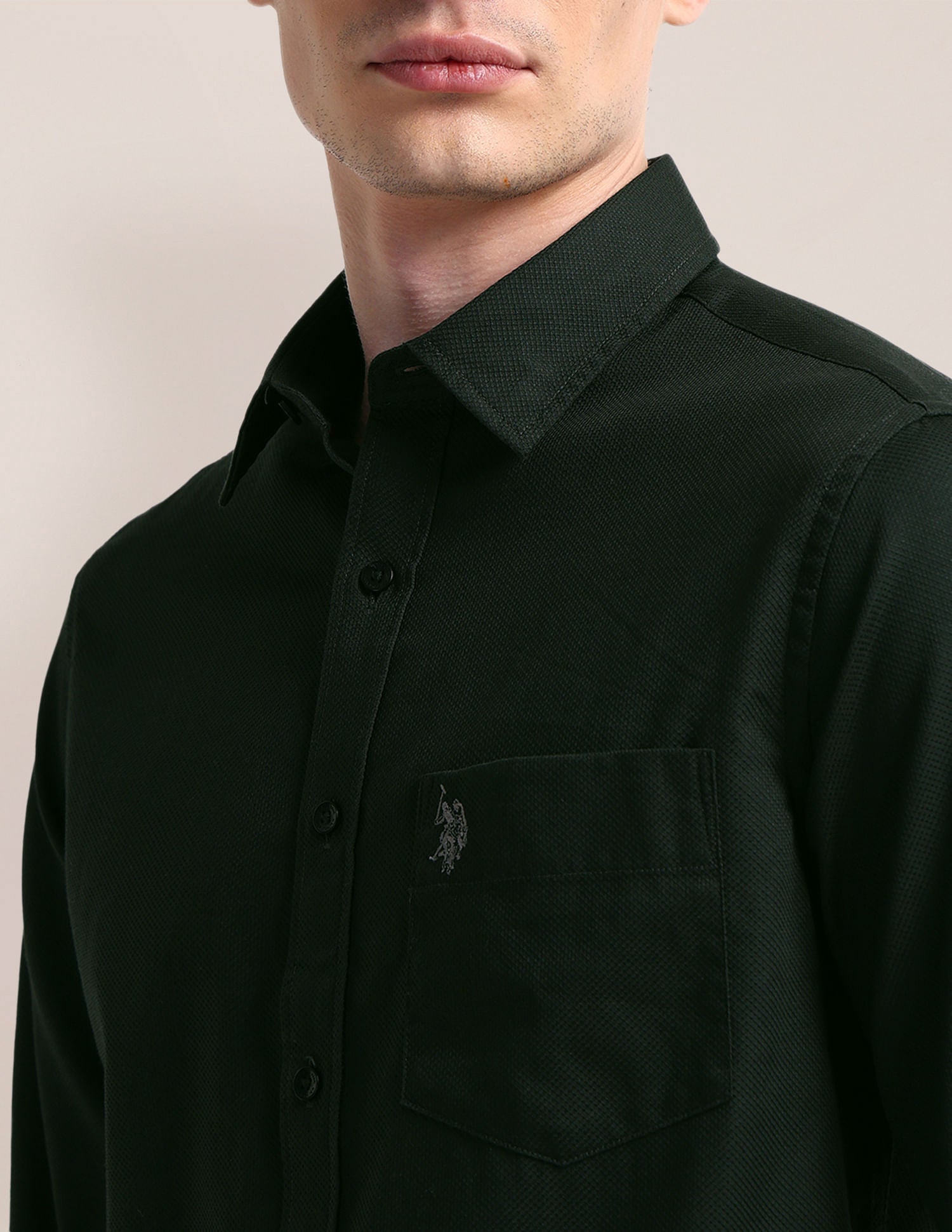 Cutaway Collar Premium Cotton Shirt Green - U.S. POLO ASSN. | Large