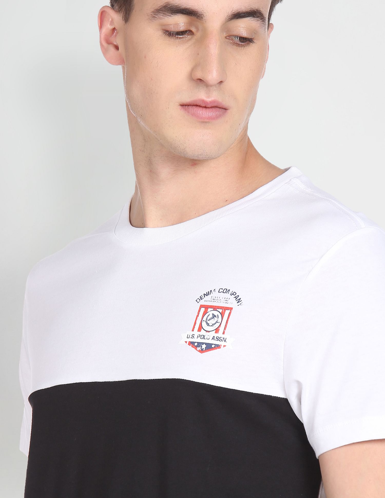 Colour Block Cotton T-Shirt White, Grey and Black - U.S. Polo Assn. India | Large