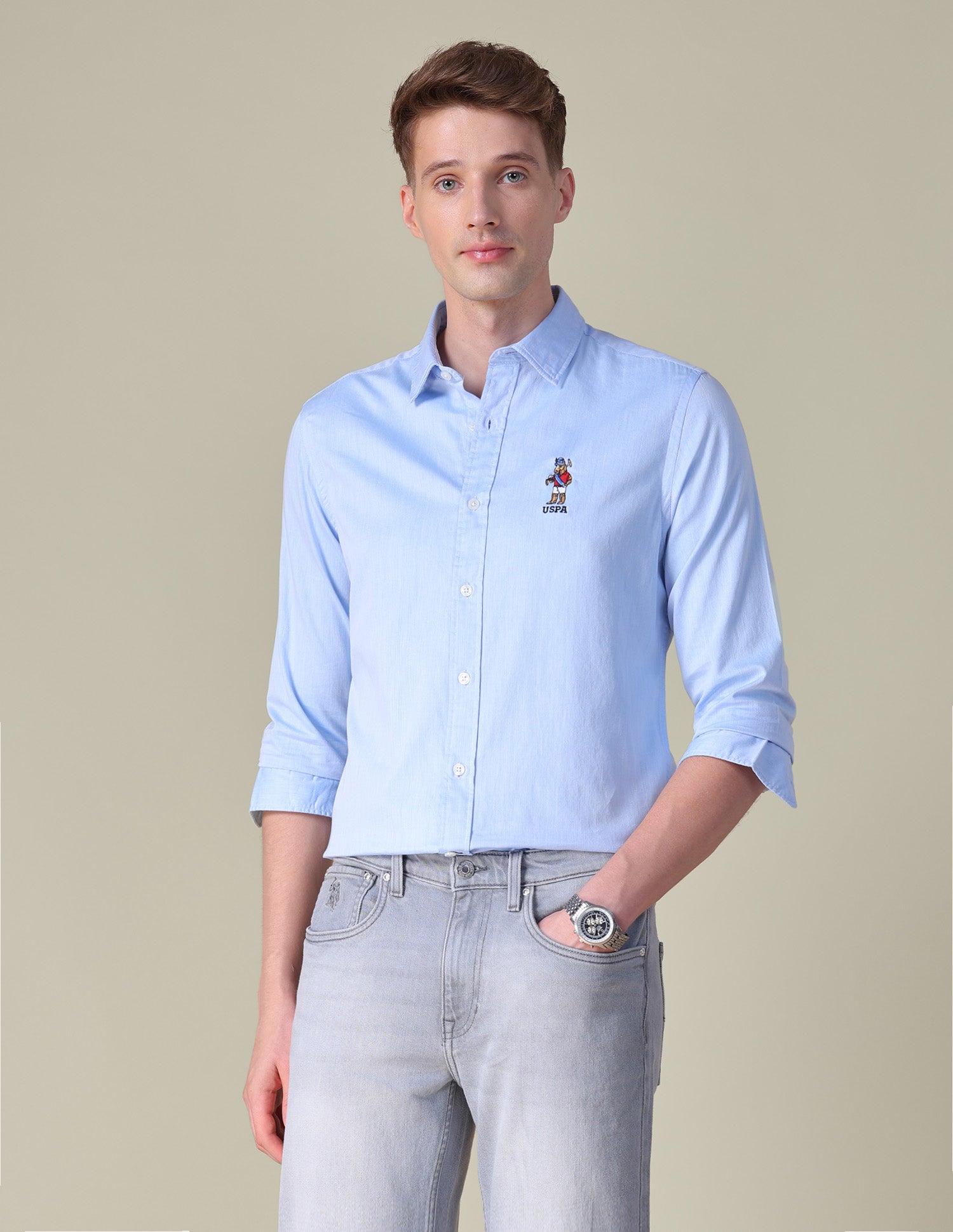 Twill Tailored Fit Shirt Blue - U.S. POLO ASSN. | Large