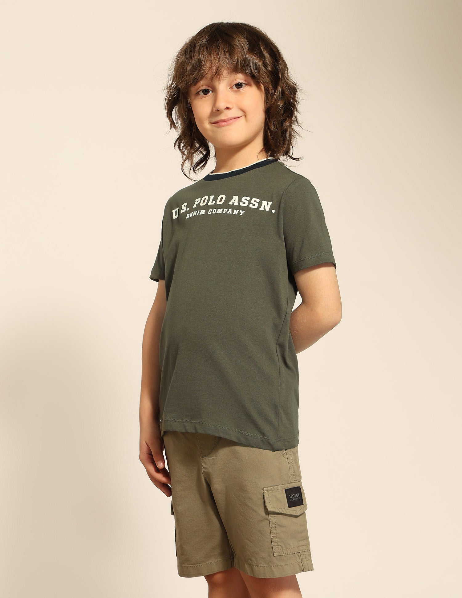 Boys Brand Embossed T-Shirt - Pack Of 2 Ivory and Olive - U.S. POLO ASSN. | Large