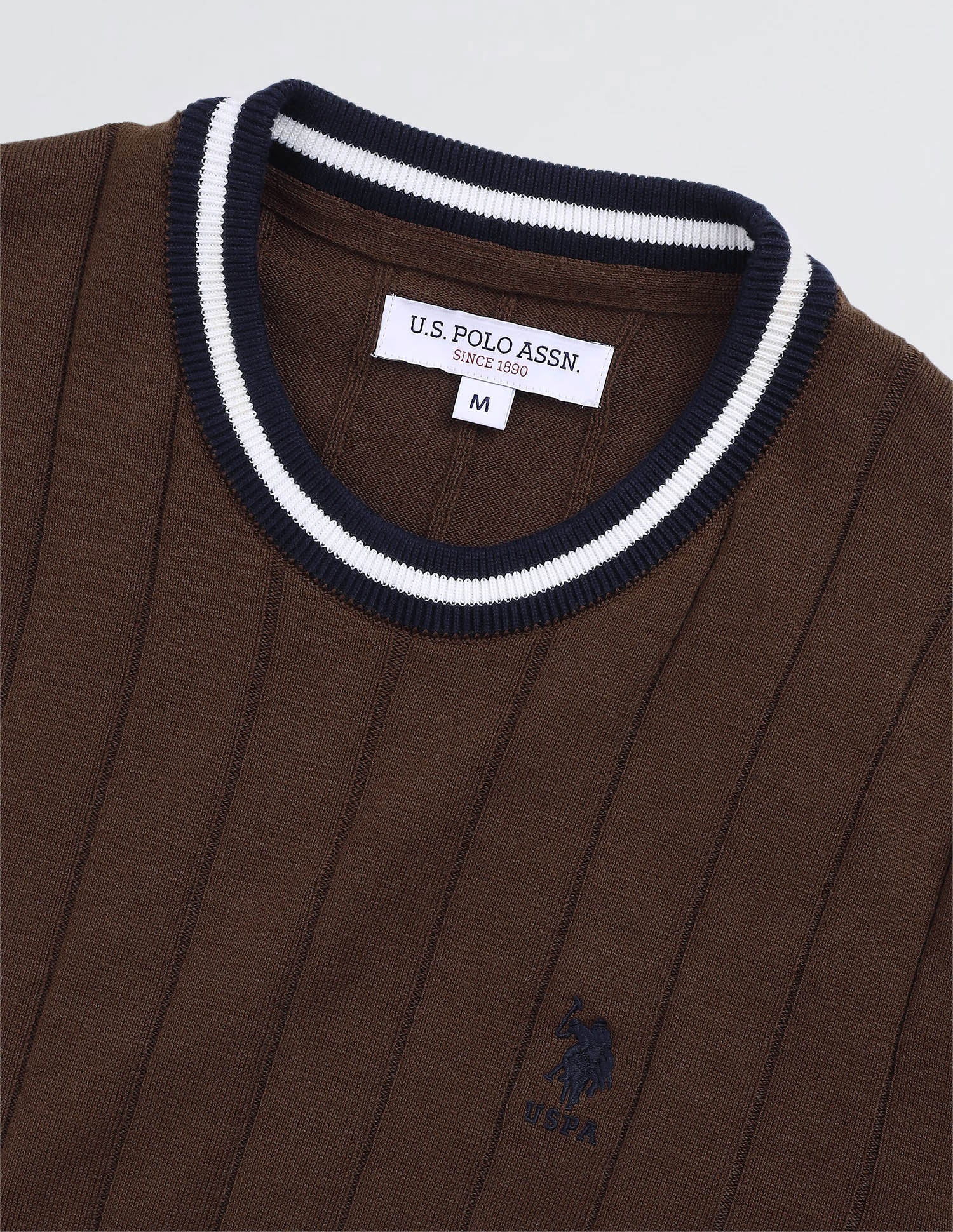 Vertical Striped Patterned Knit Sweater Brown - U.S. POLO ASSN. | Large