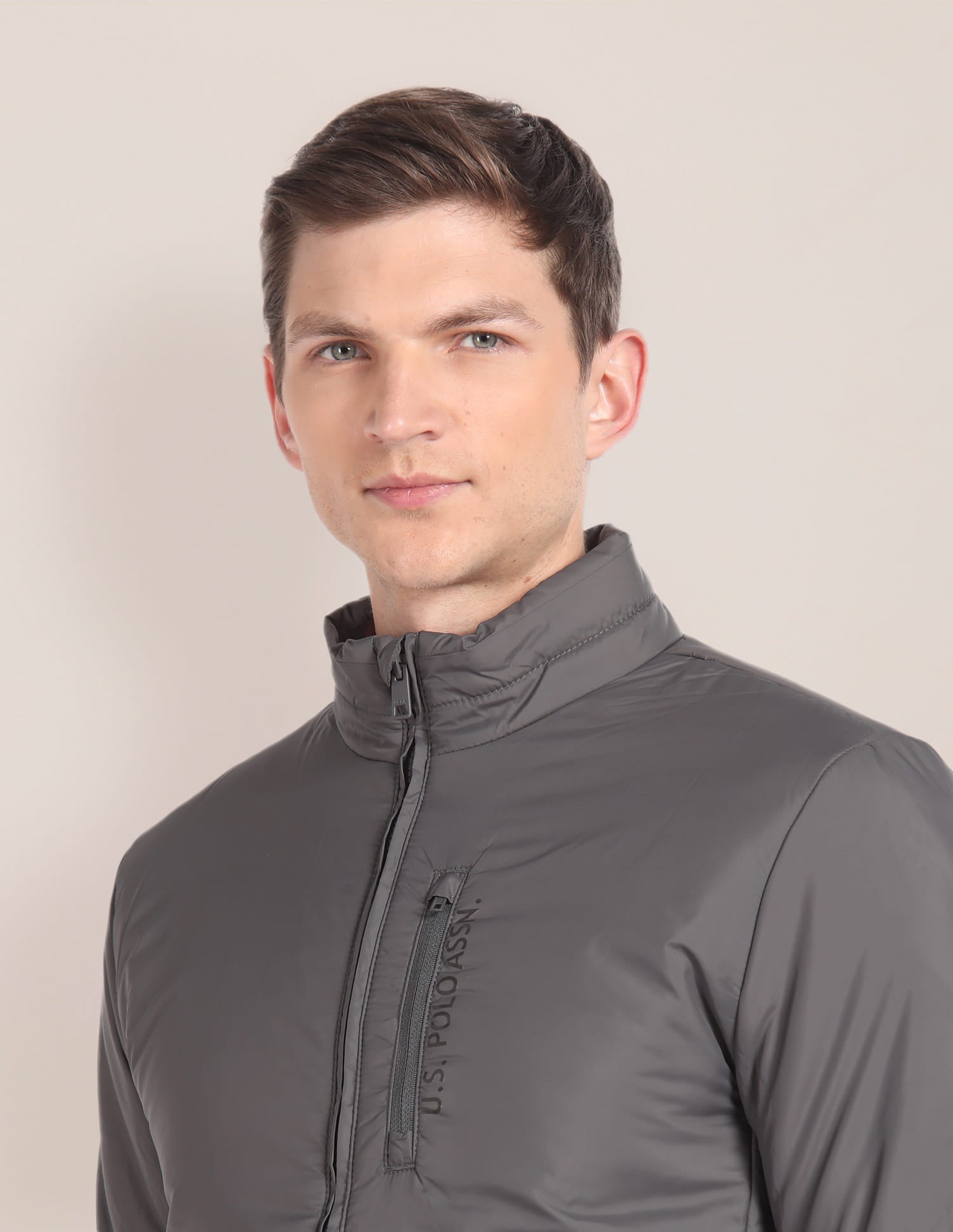 High Neck Solid Jacket Grey - U.S. Polo Assn. India | Large
