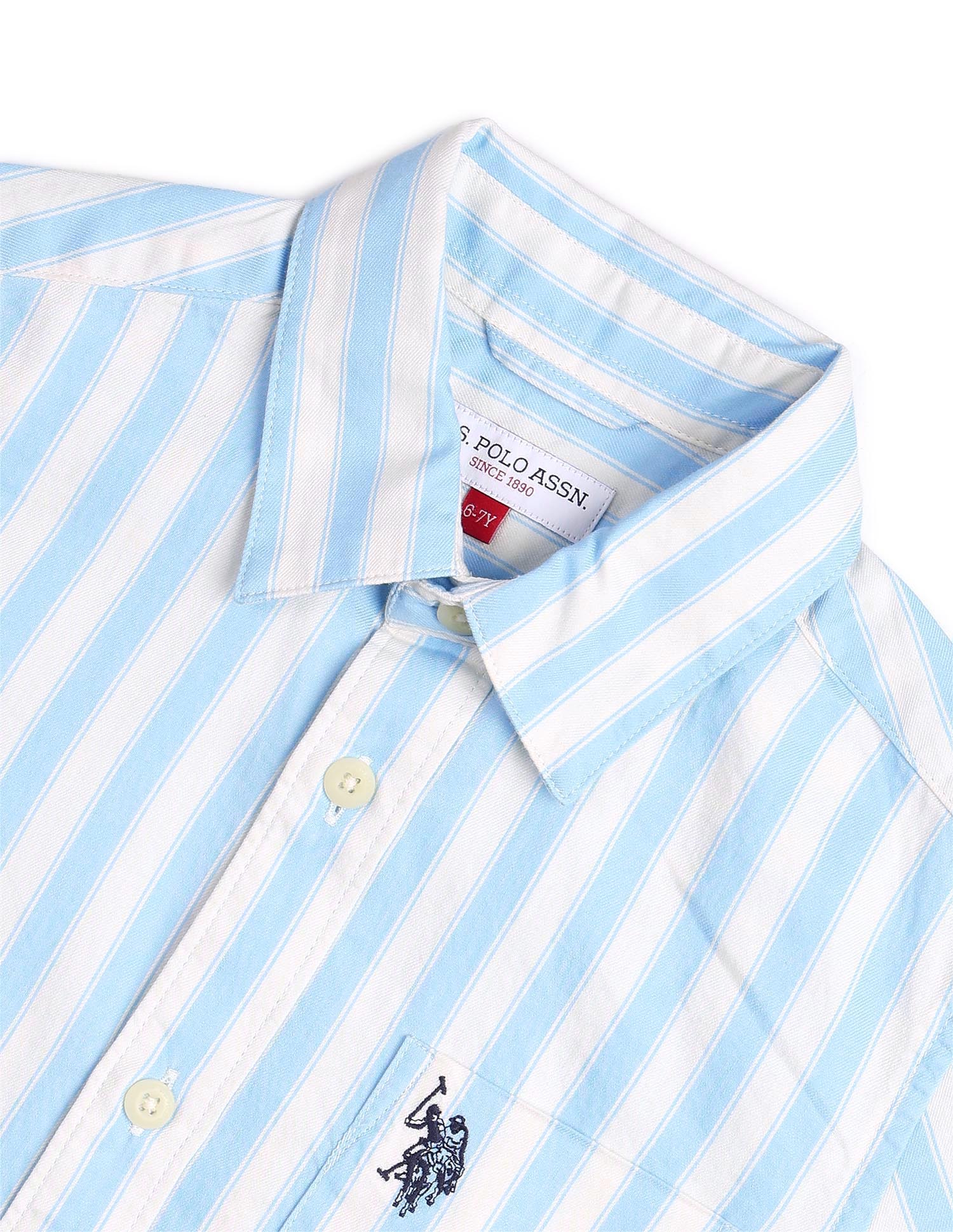 Boys Vertical Striped Relaxed Fit Shirt Blue - U.S. POLO ASSN. | Large