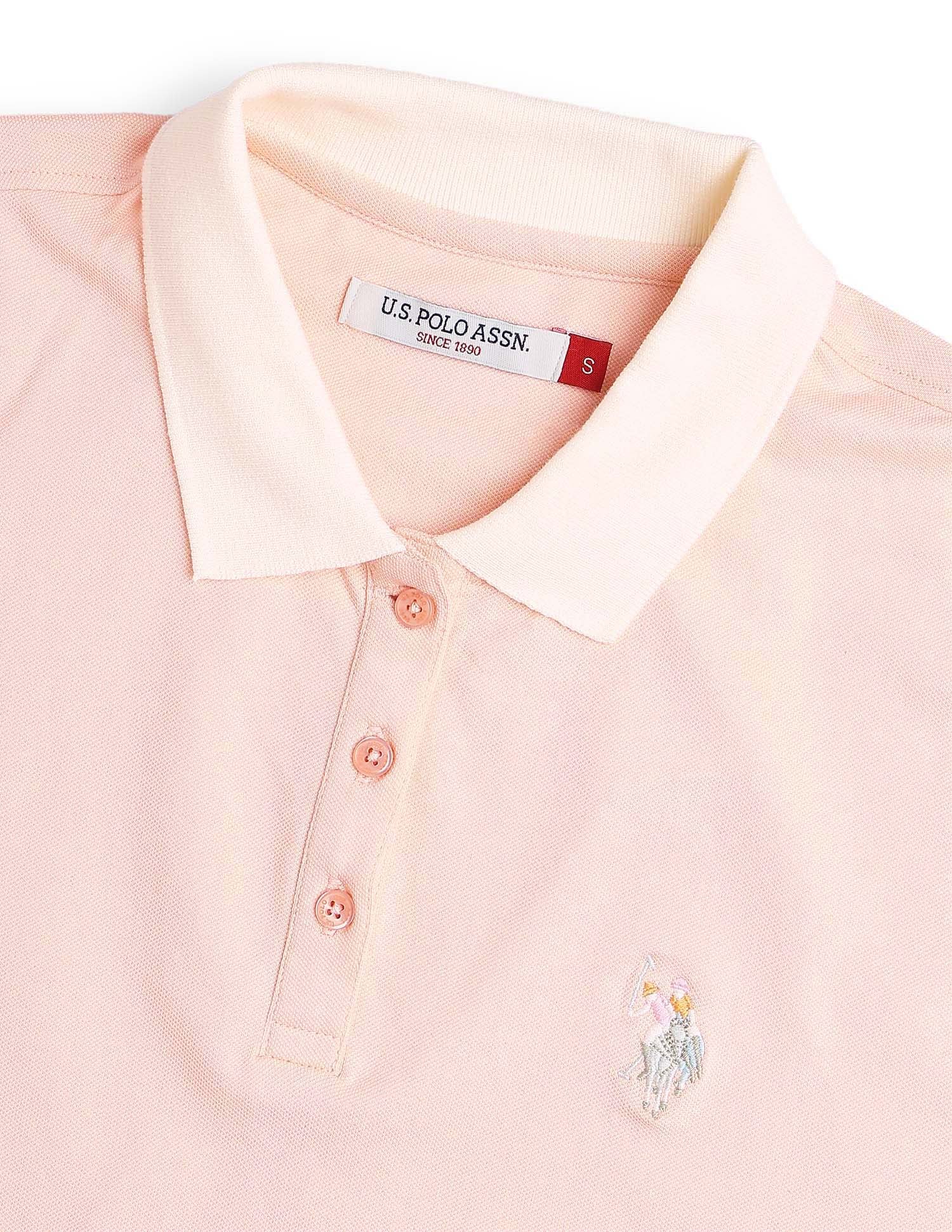 Solid Oversized Fit Contrast Collar Polo Shirt Light Pink - U.S. Polo Assn. India | Large