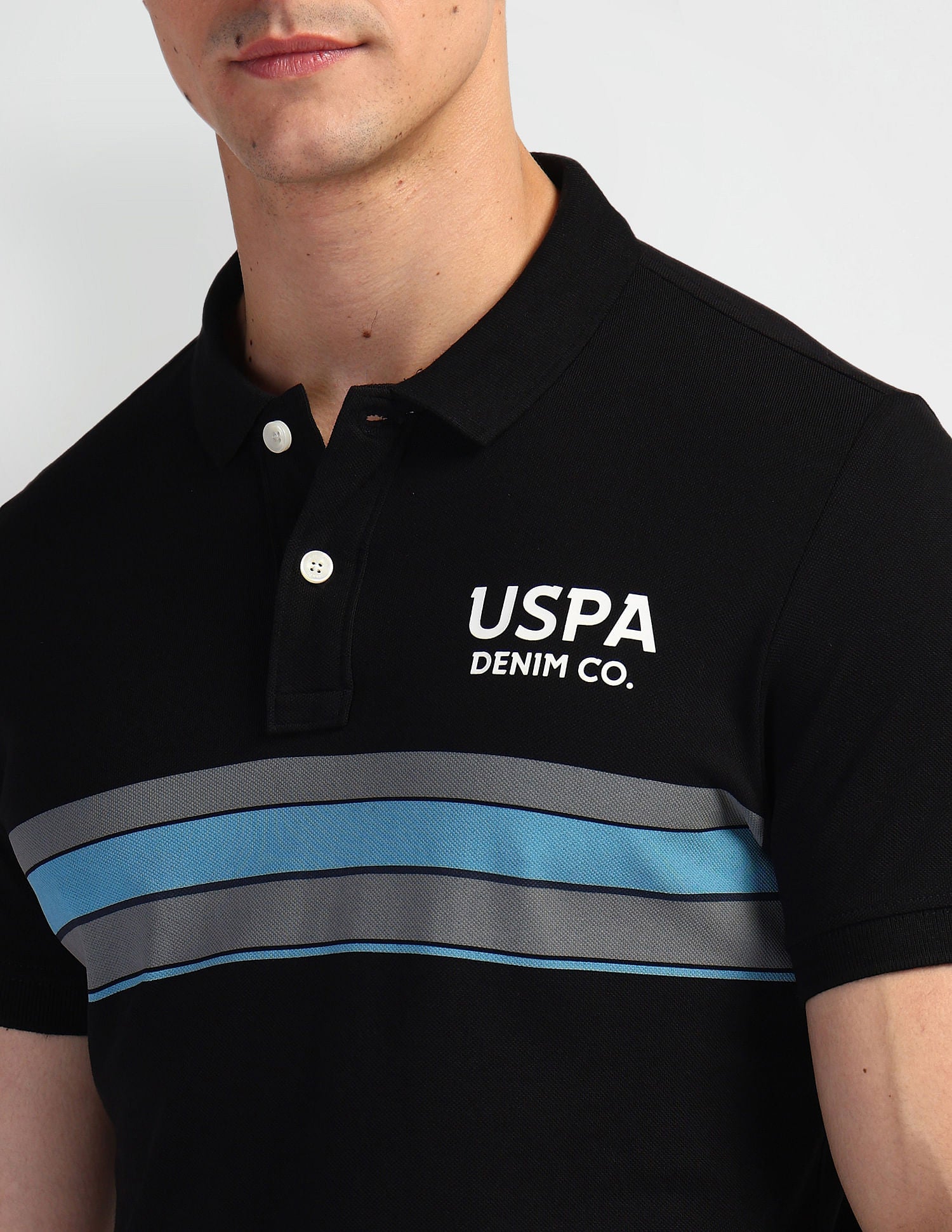 Horizontal Stripe Muscle Fit Polo Shirt Black - U.S. Polo Assn. India | Large