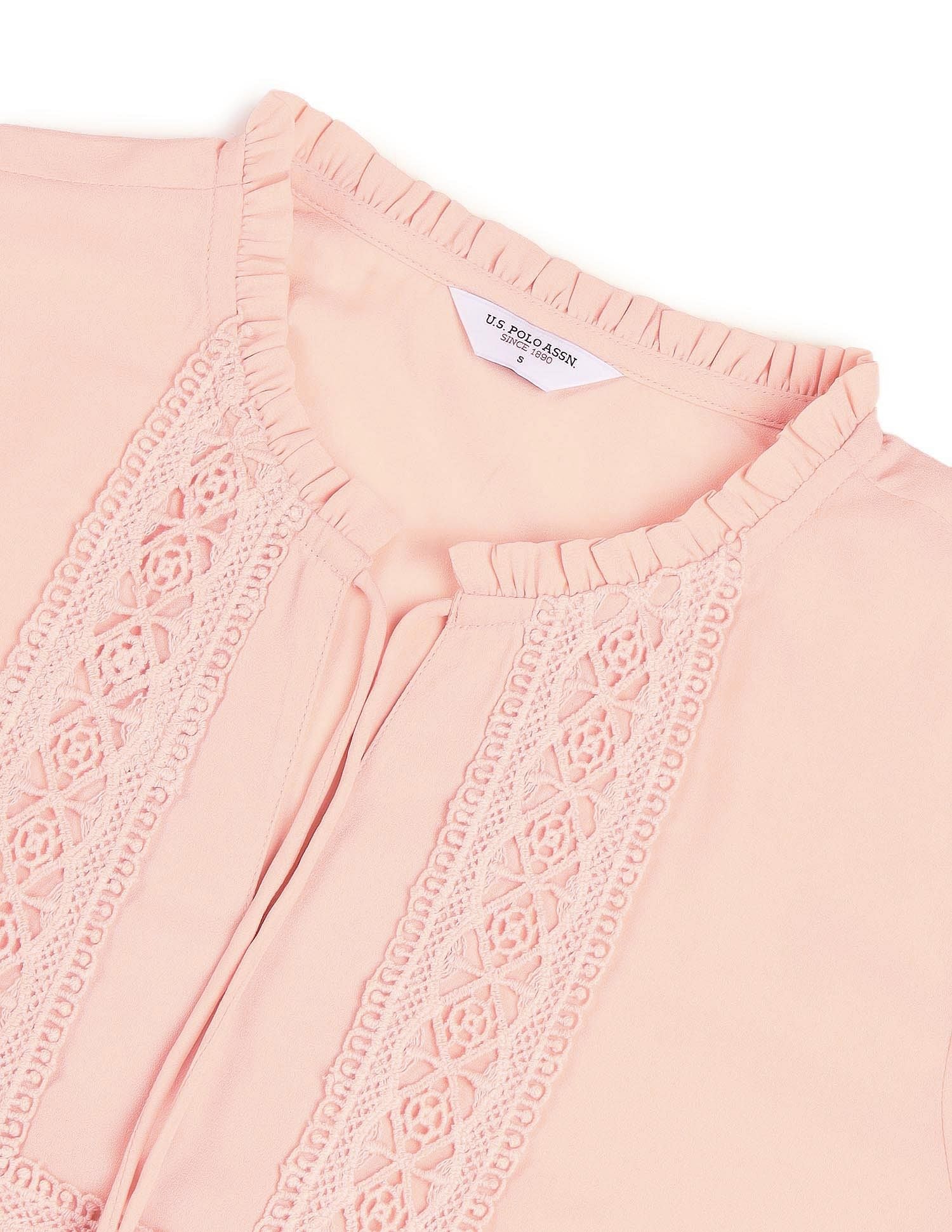 Lace Detail Regular Fit Top Light Pink - U.S. POLO ASSN. | Large