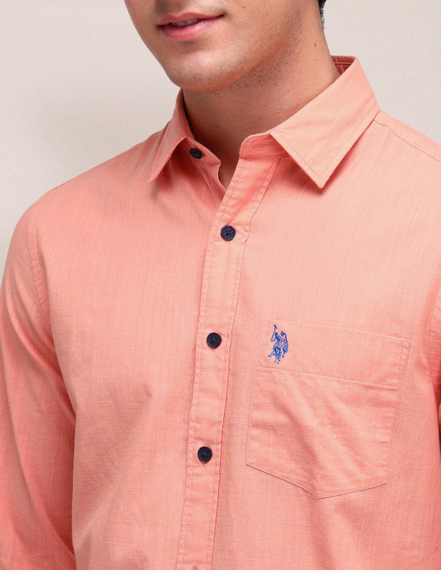 Solid Regular Fit Shirt Peach - U.S. Polo Assn. India | Large