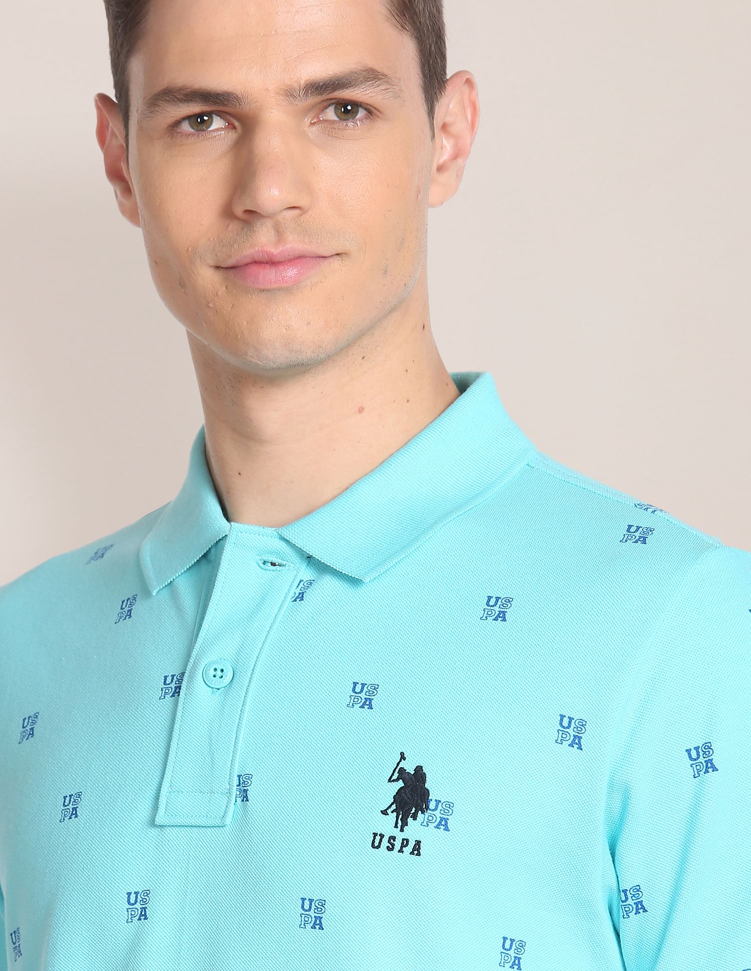 All Over Brand Print Slim Fit Polo Shirt Blue - U.S. POLO ASSN. | Large