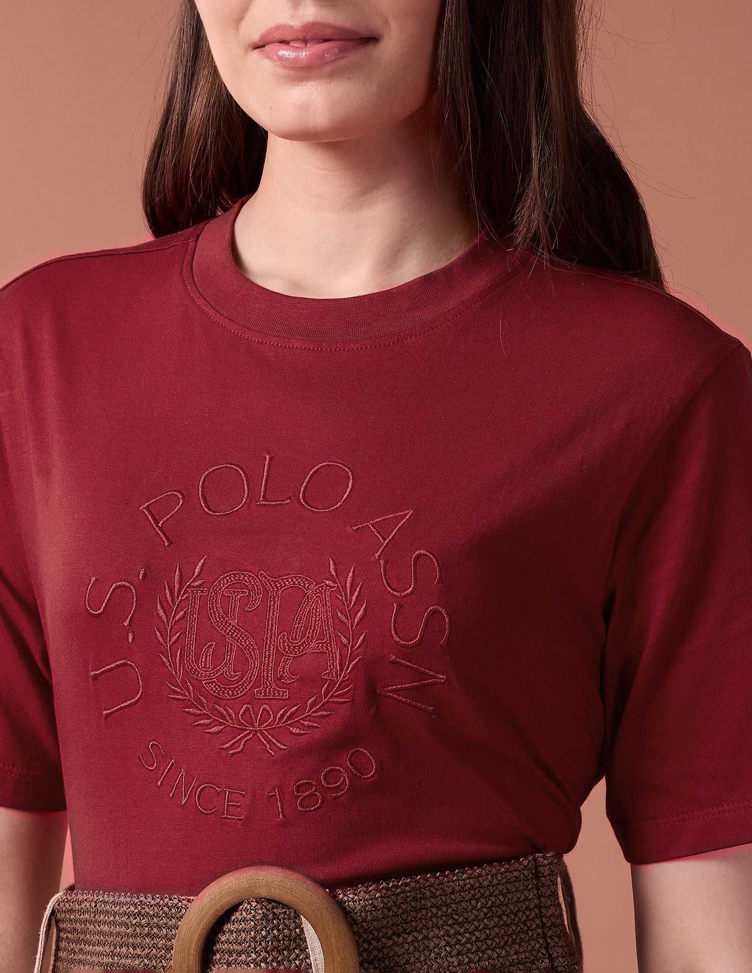 Embroidered Crest Boxy Fit T-Shirt Red - U.S. Polo Assn. India | Large