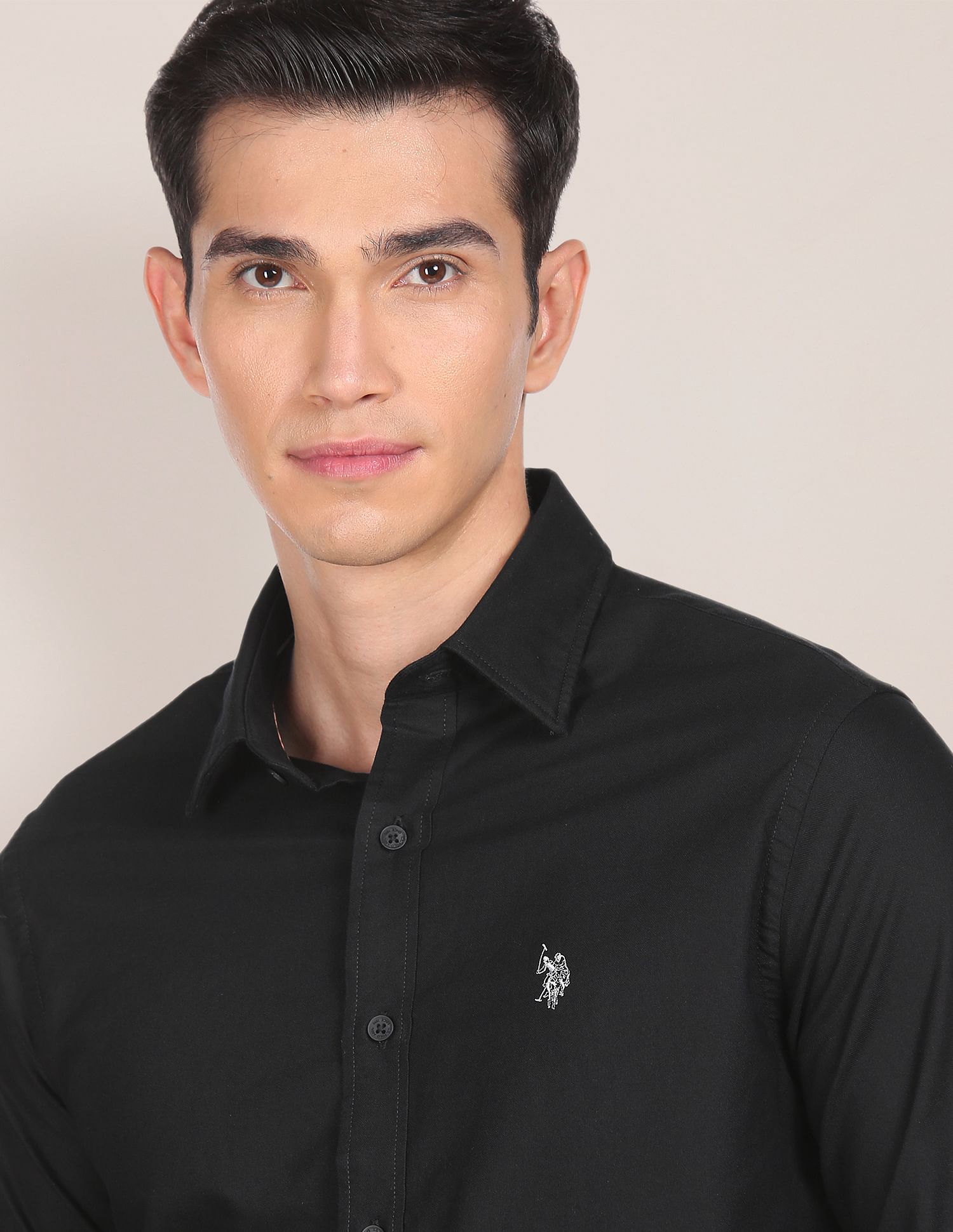 Men Black Premium Cotton Solid Casual Shirt Black - U.S. POLO ASSN. | Large