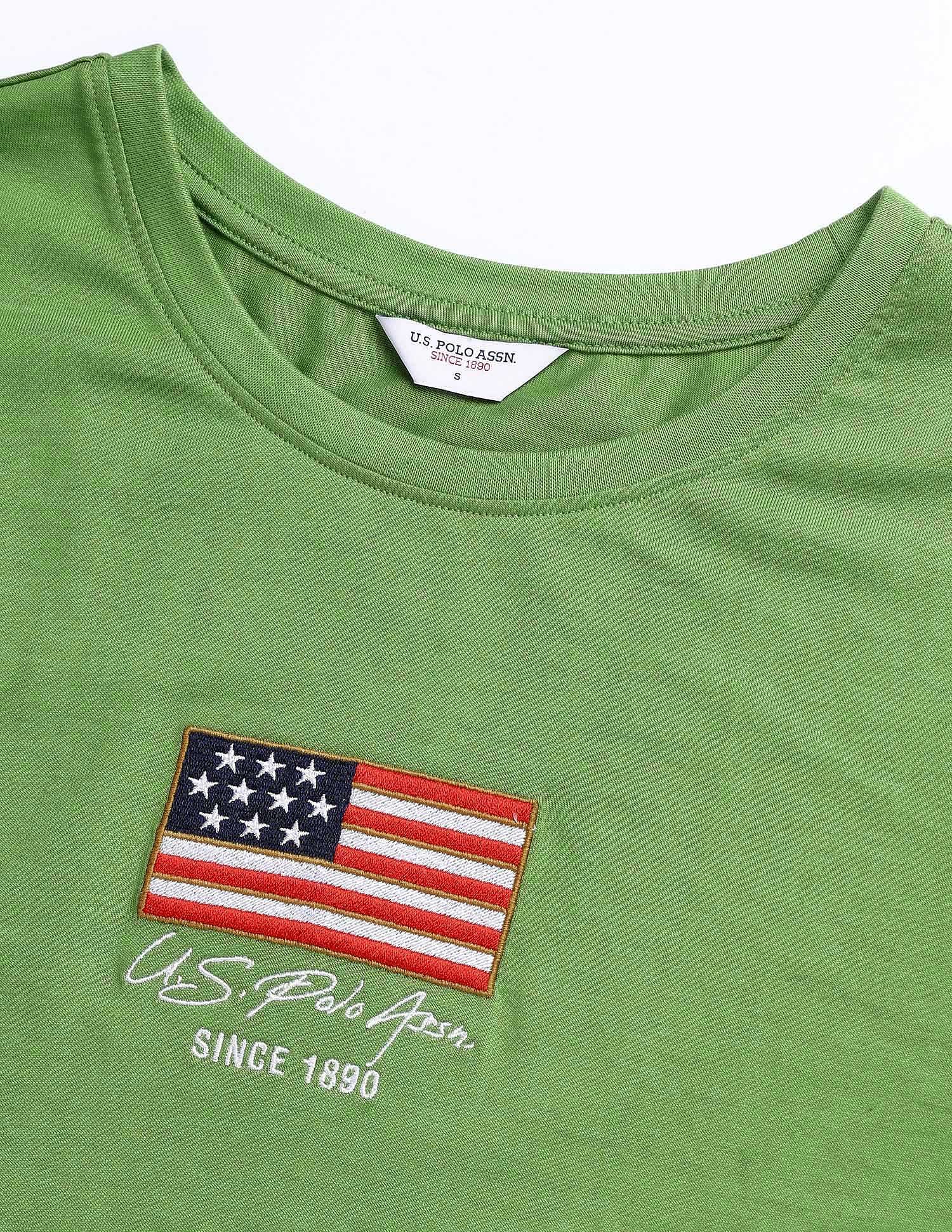 Crew Neck Full Sleeves Tshirt With Flag Embroidery Light Green - U.S. POLO ASSN. | Large