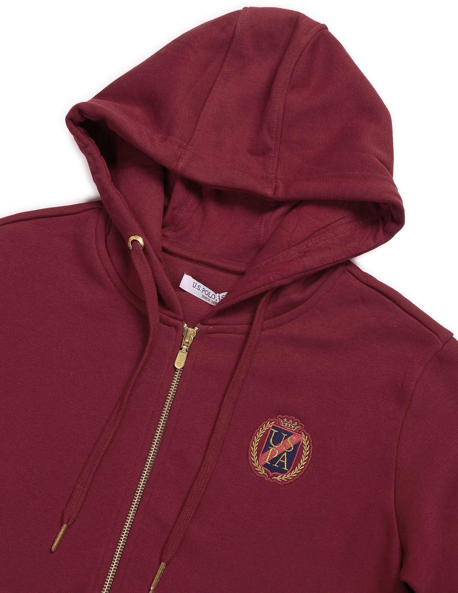 Mettalic Zipup Hooded Sweatshirt Maroon - U.S. Polo Assn. India | Large
