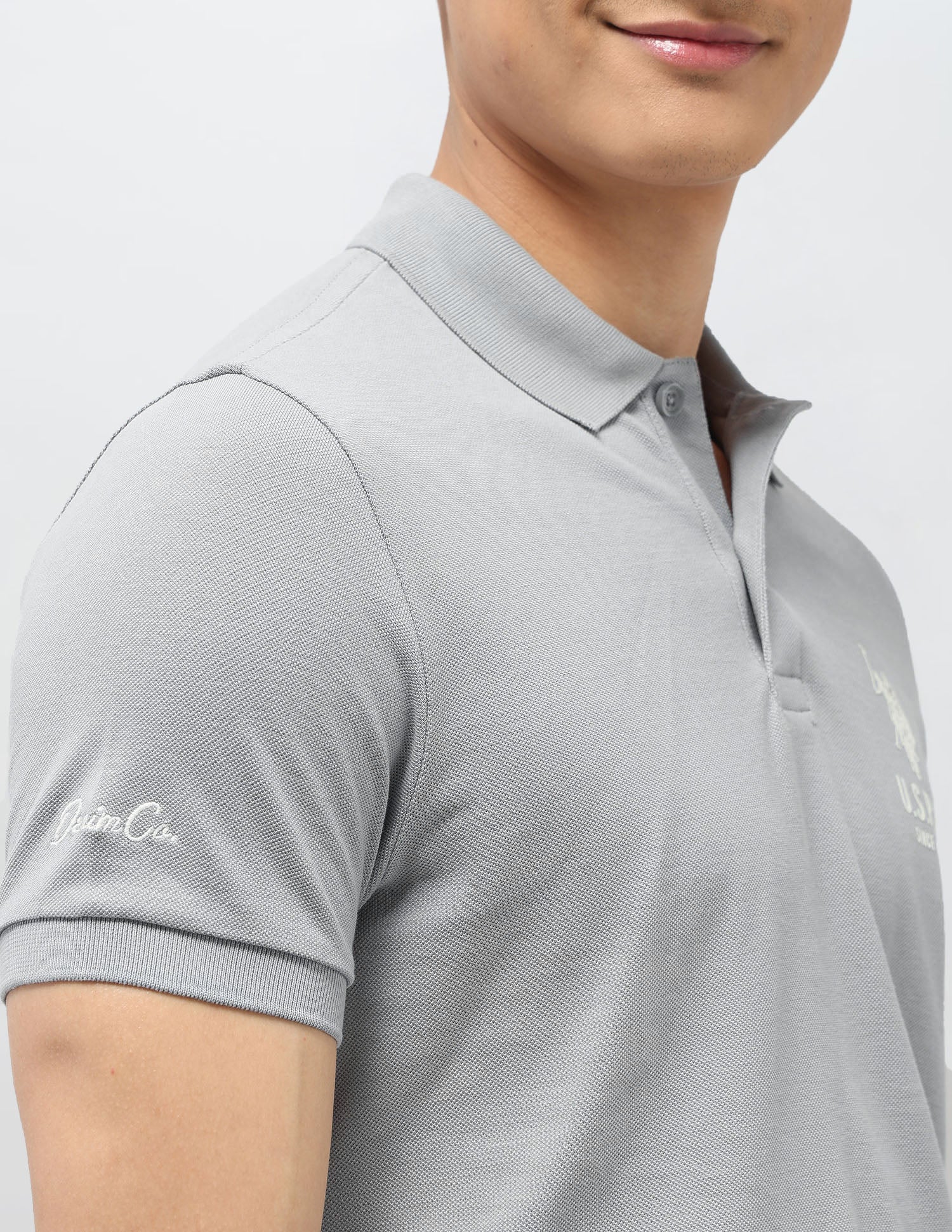 Pure Cotton Muscle Fit Polo Shirt Light Grey - U.S. Polo Assn. India | Large