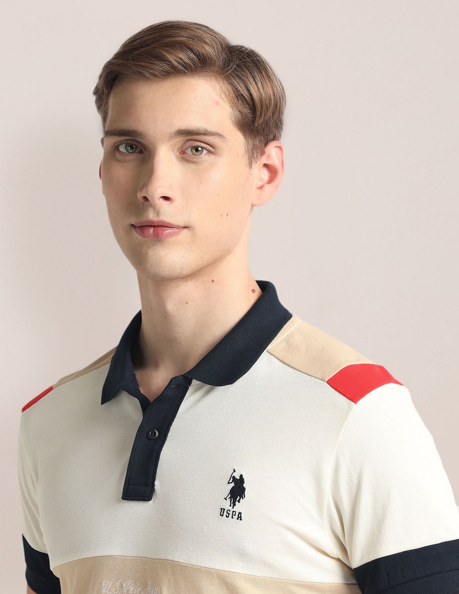 Colour Block Pique Polo Shirt Beige - U.S. Polo Assn. India | Large