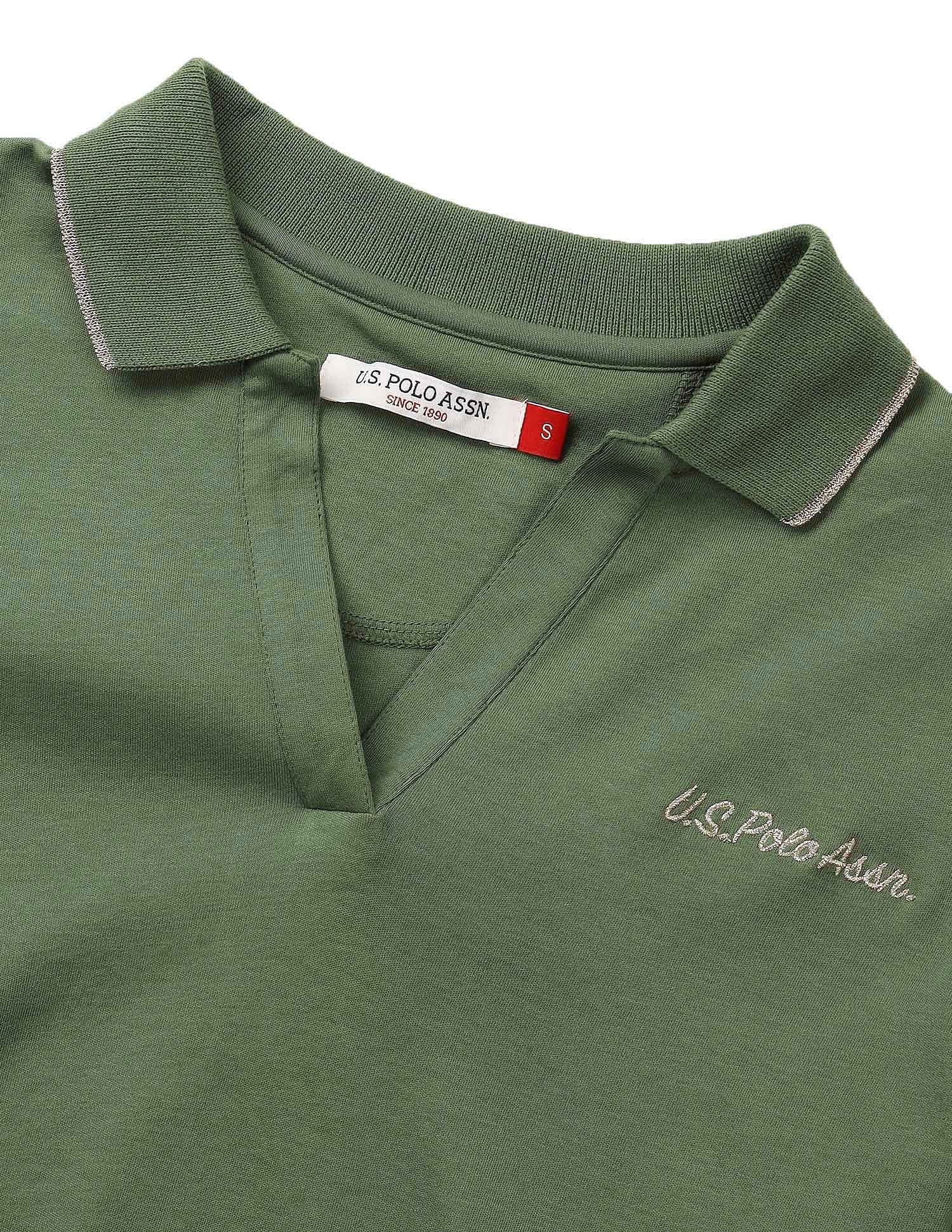 Tipped Collar Boxy Fit Polo Shirt Light Olive - U.S. POLO ASSN. | Large
