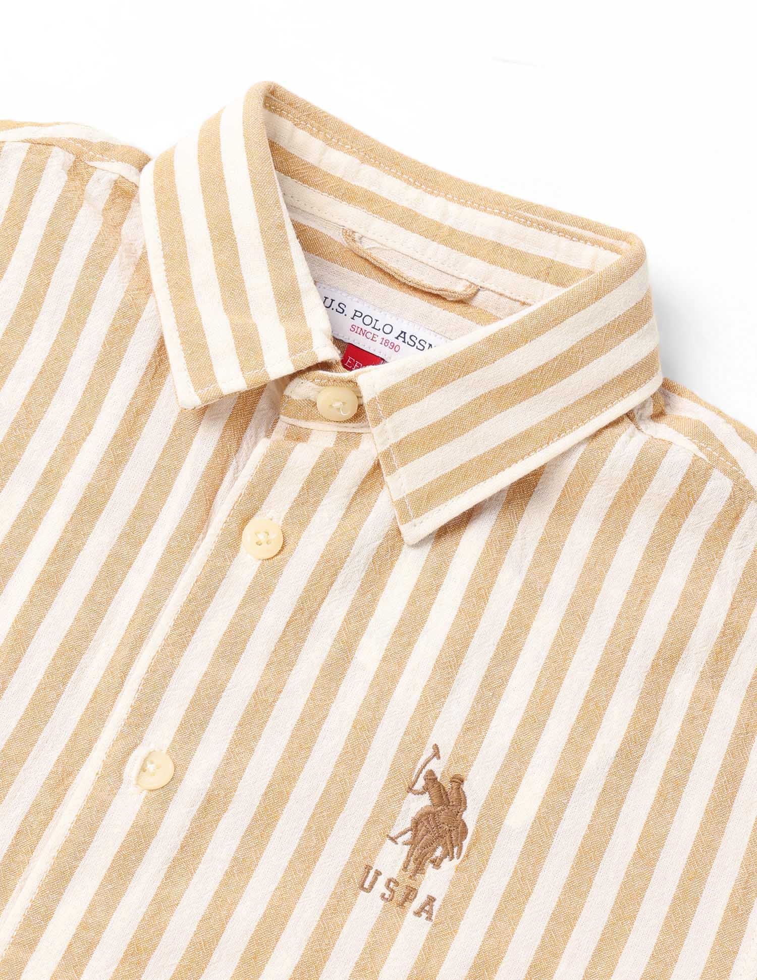 Boys Vertical Striped Boxy Fit Shirt Mustard - U.S. POLO ASSN. | Large