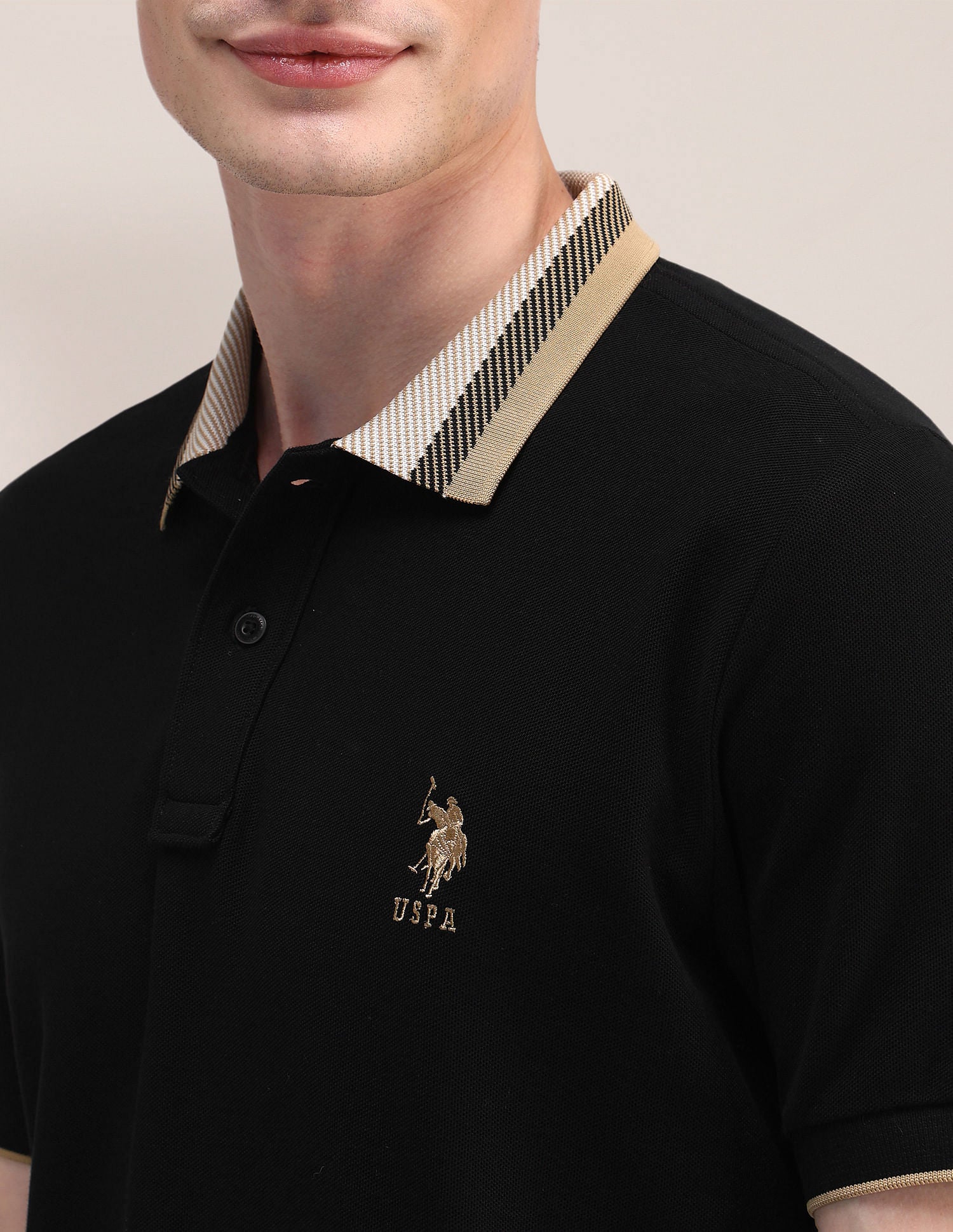 Slim Fit Cotton Polo Shirt Black - U.S. Polo Assn. India | Large