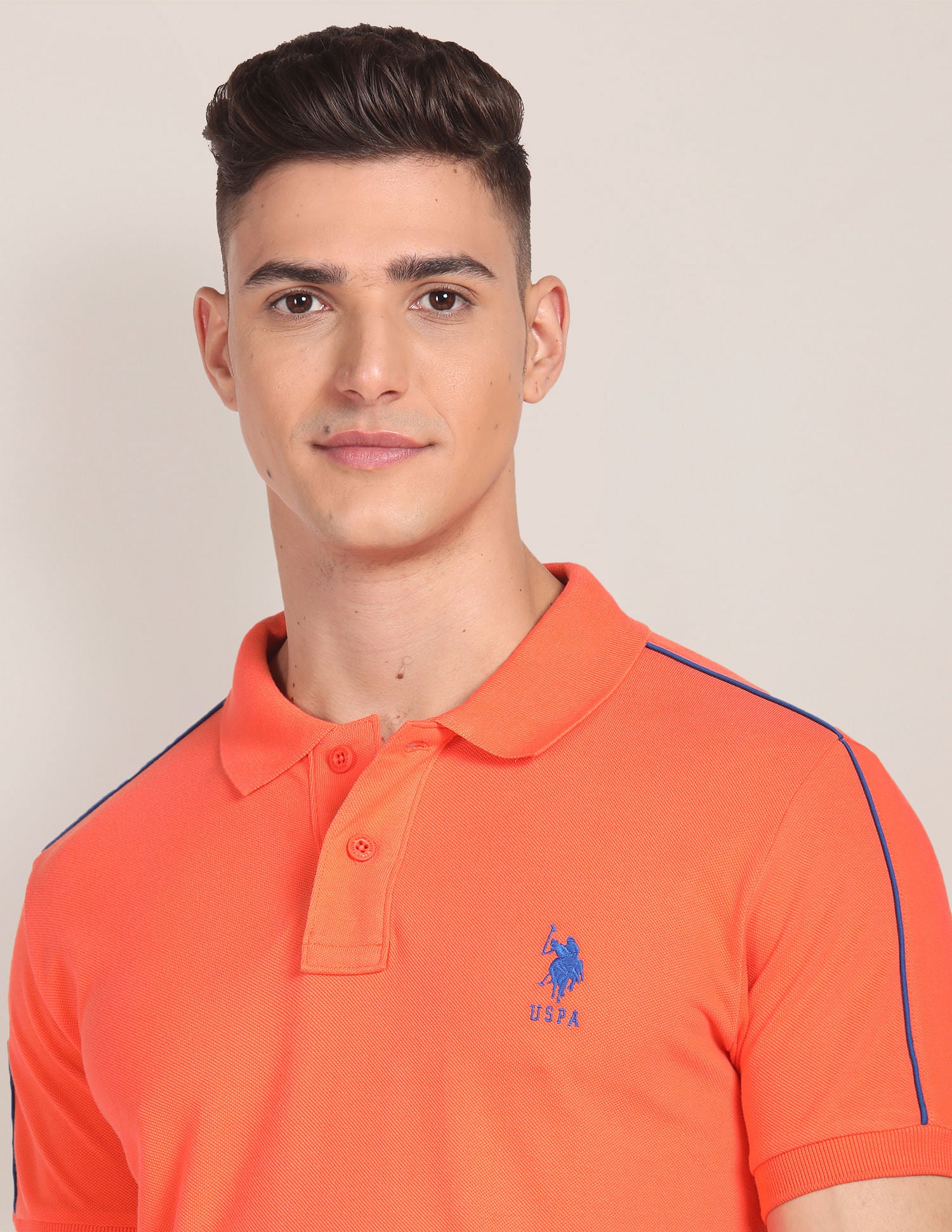 Slim Fit Solid Polo Shirt Orange - U.S. Polo Assn. India | Large