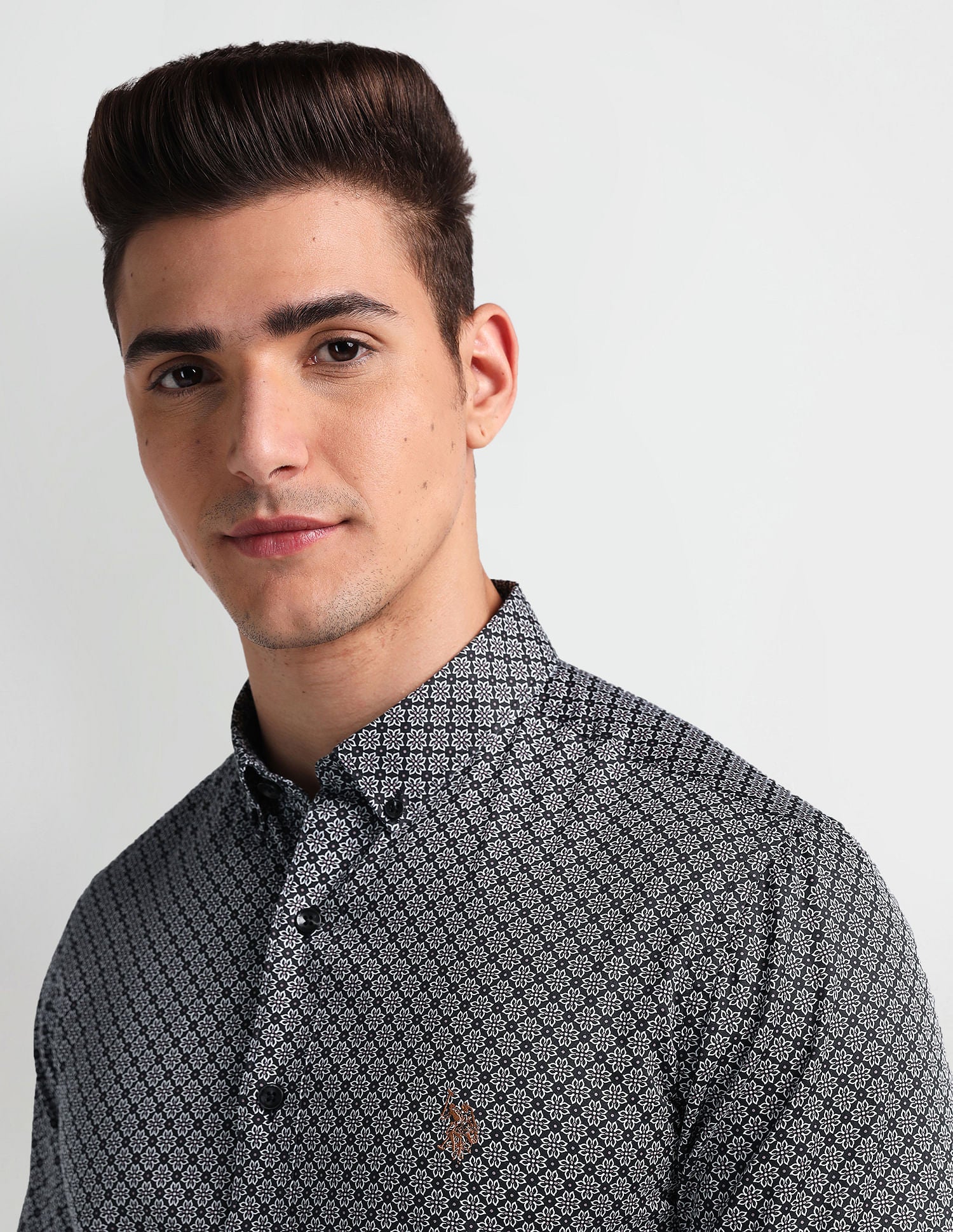 Slim Fit Motif Print Shirt Black - U.S. Polo Assn. India | Large