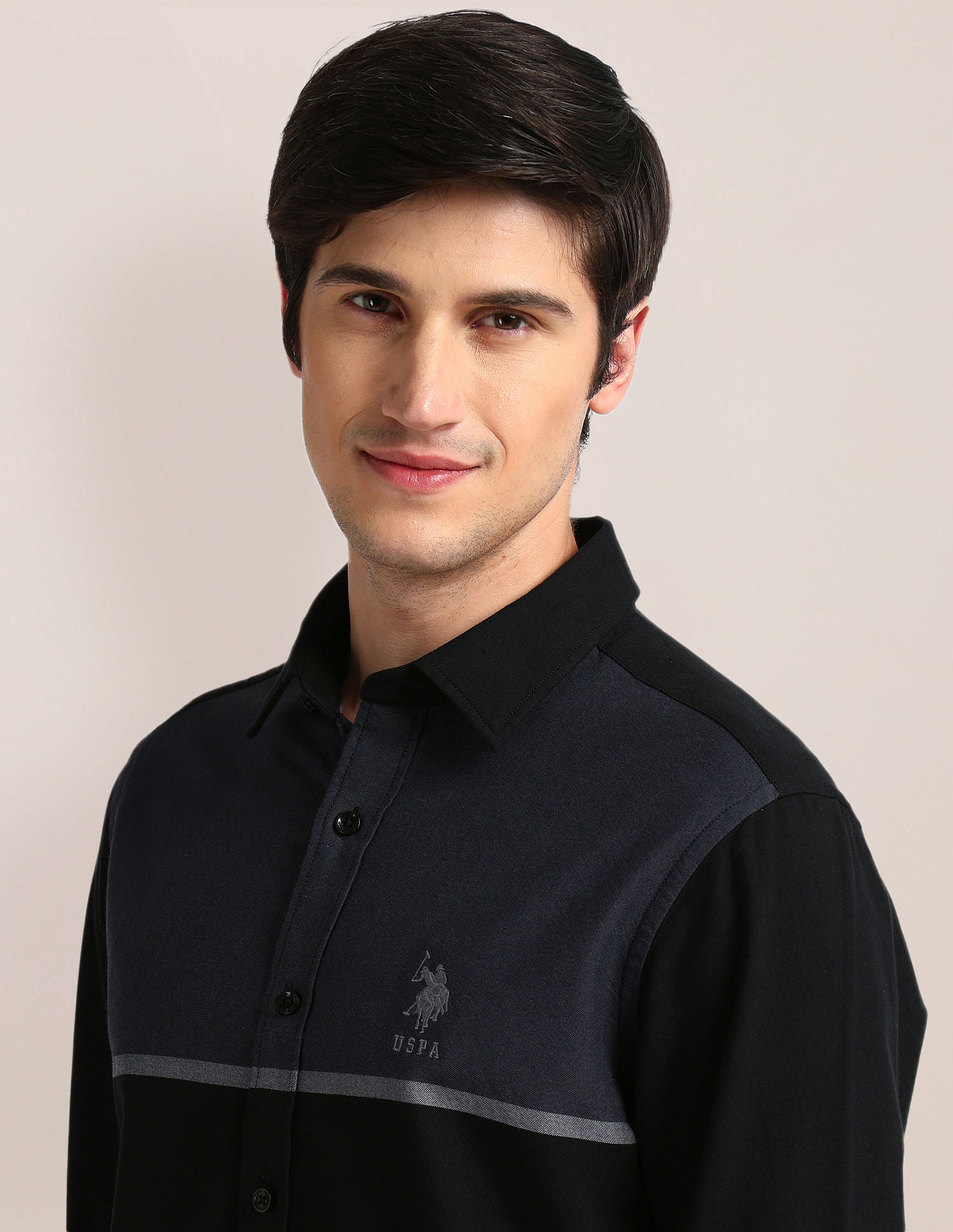 Colour Block Tailored Fit Shirt Black - U.S. Polo Assn. India | Large