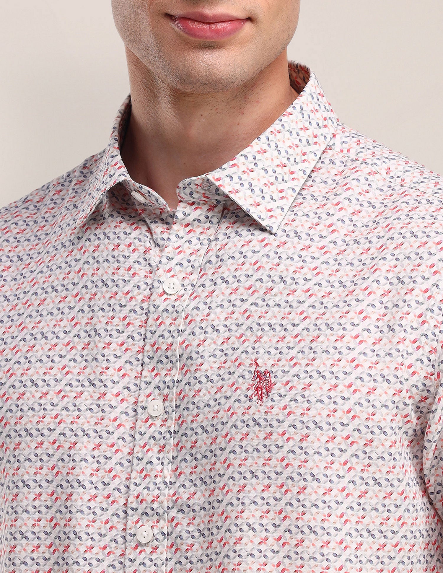 Tailored Fit Geometric Shirt Peach - U.S. Polo Assn. India | Large