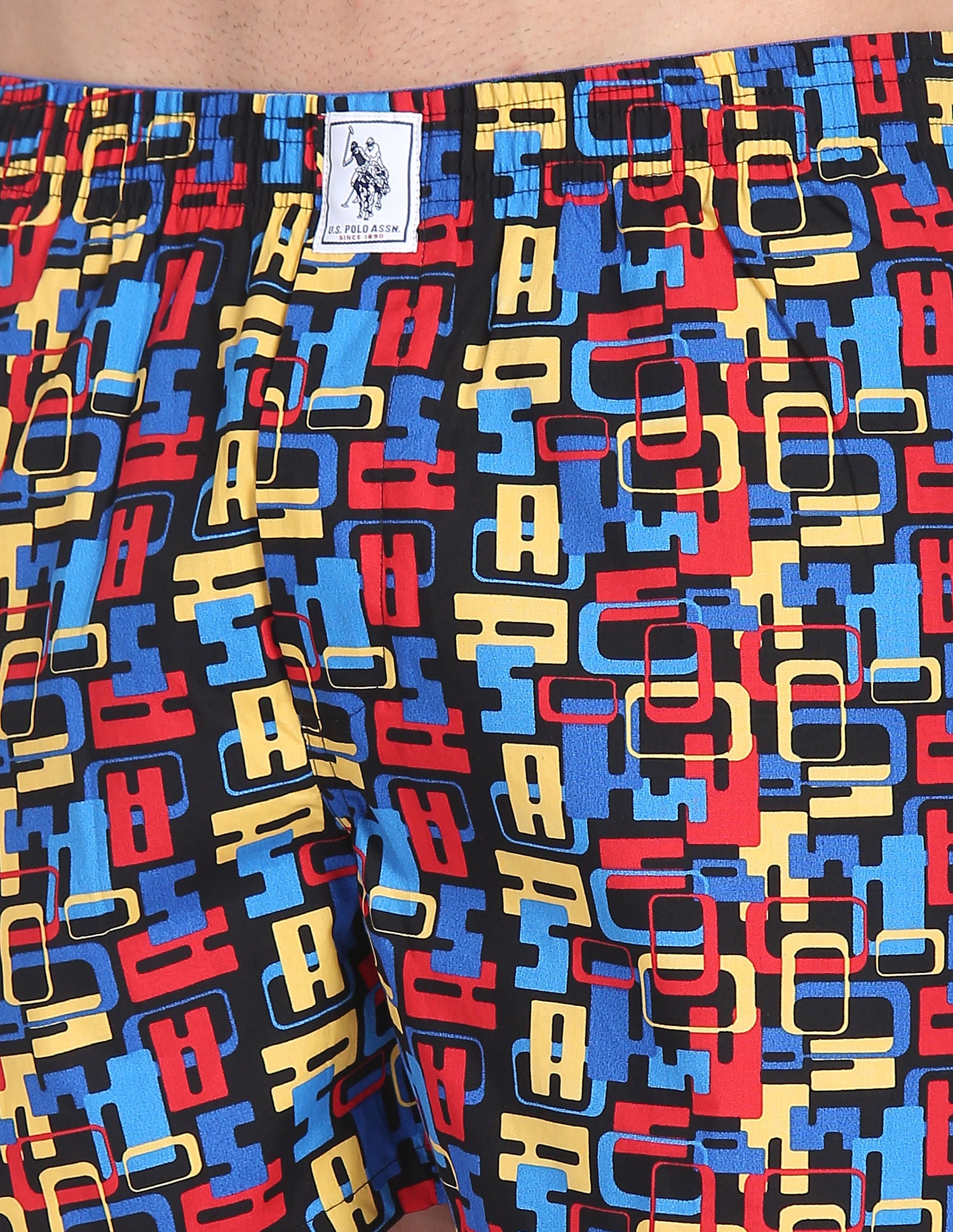 Back Pocket All Over Print IYAC Boxers - Pack Of 1 Black and Blue - U.S. POLO ASSN. | Large