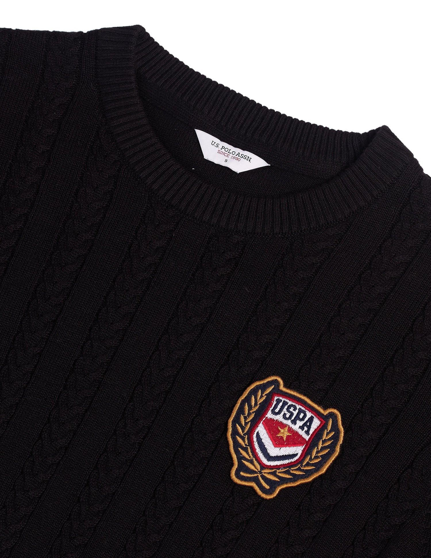 Crew Neck Cable Knit Sweater Black - U.S. Polo Assn. India | Large
