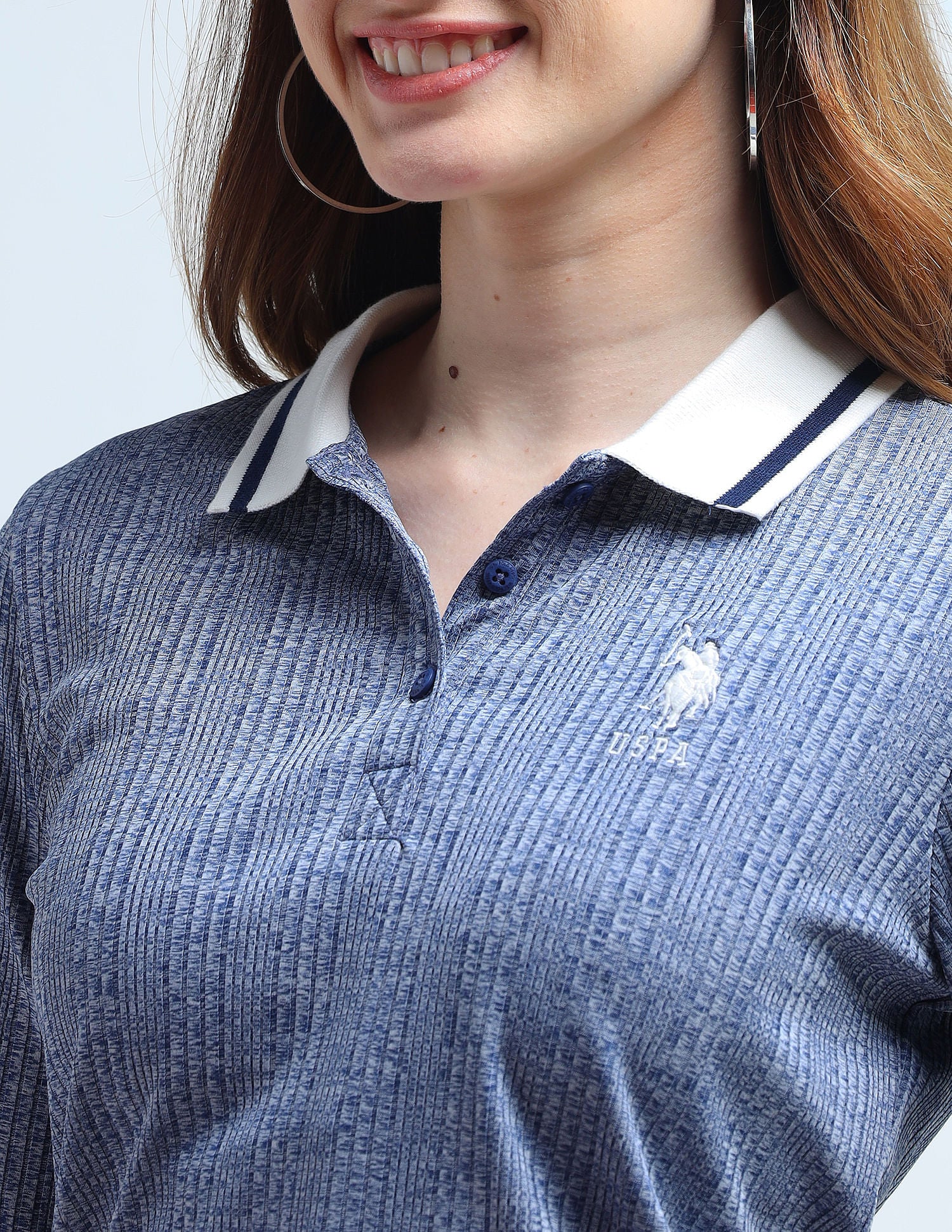 Contrast Collar Textured Polo Shirt Blue - U.S. POLO ASSN. | Large