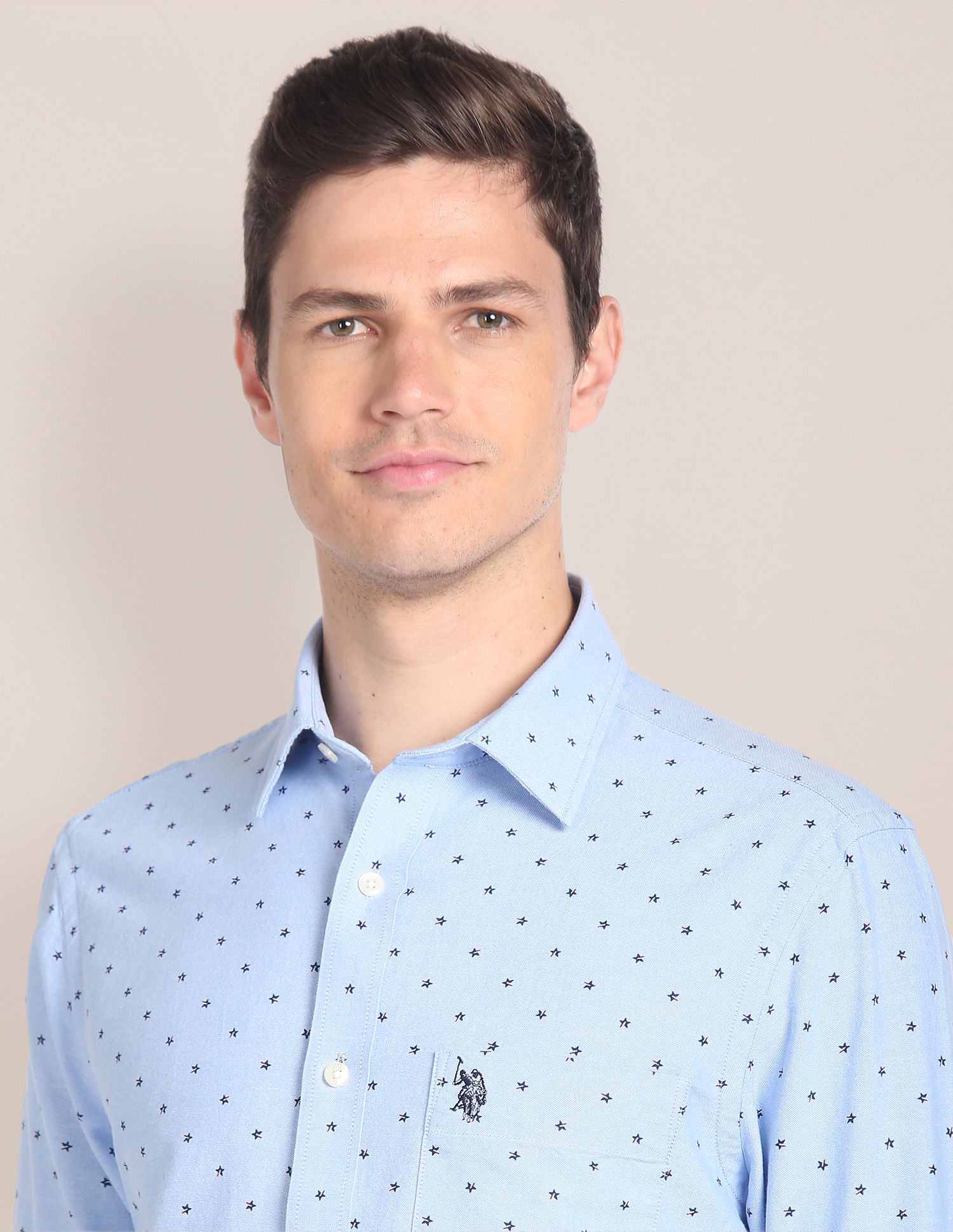 Cutaway Collar Geometric Print Shirt Blue - U.S. Polo Assn. India | Large