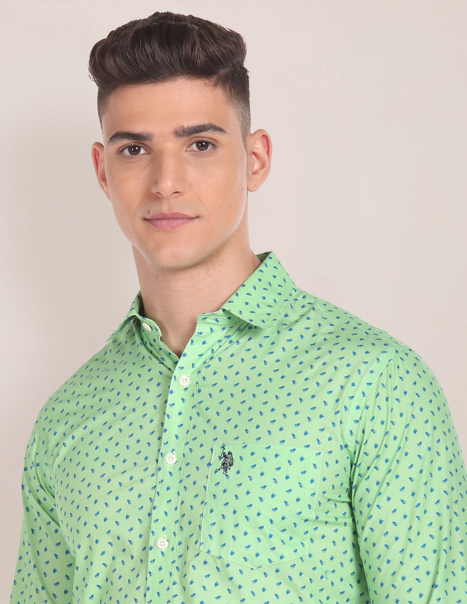 Graphic Print Cotton Shirt Light Green - U.S. Polo Assn. India | Large