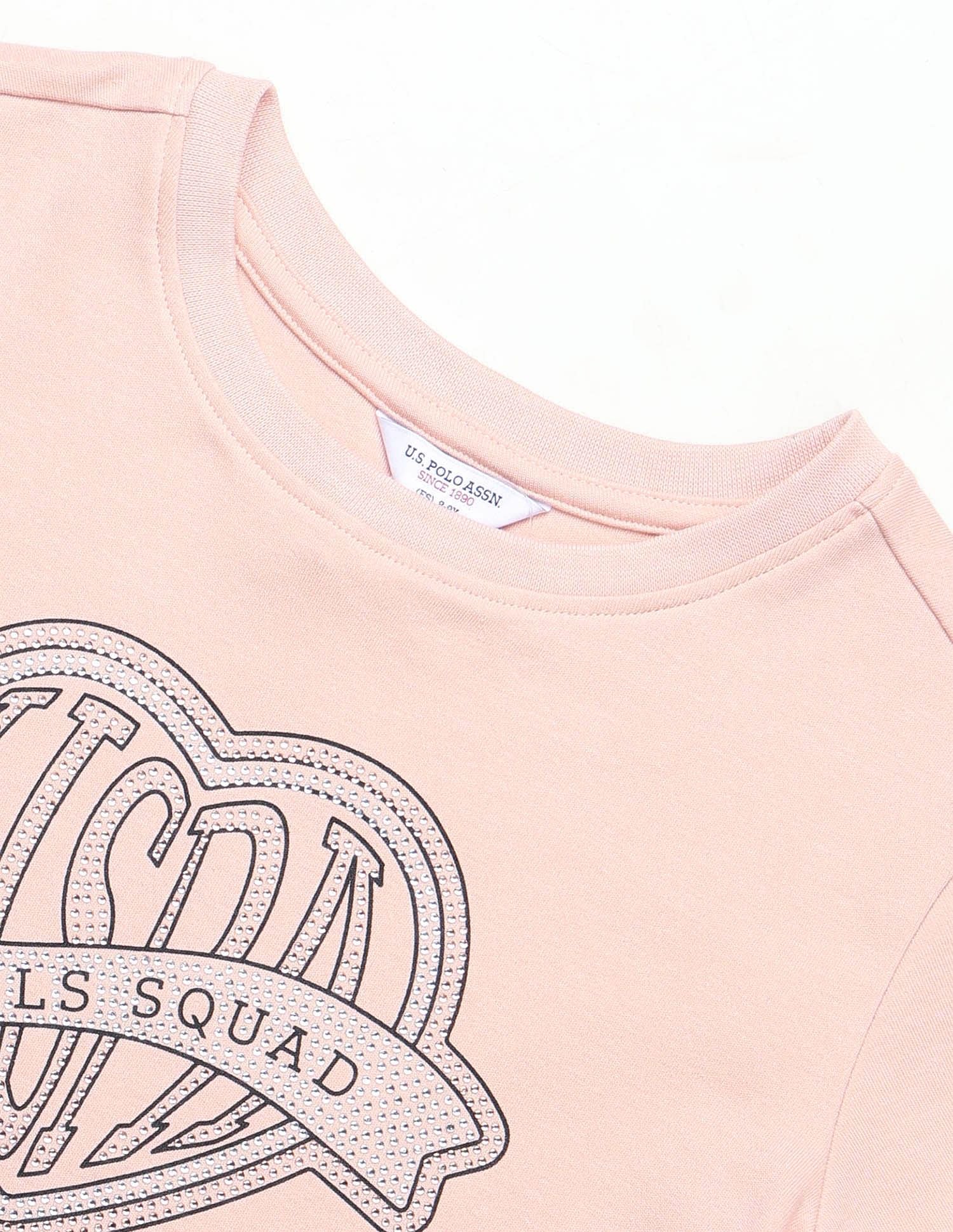 Girls Stud Detailed Relaxed Fit T-Shirt Pink - U.S. POLO ASSN. | Large