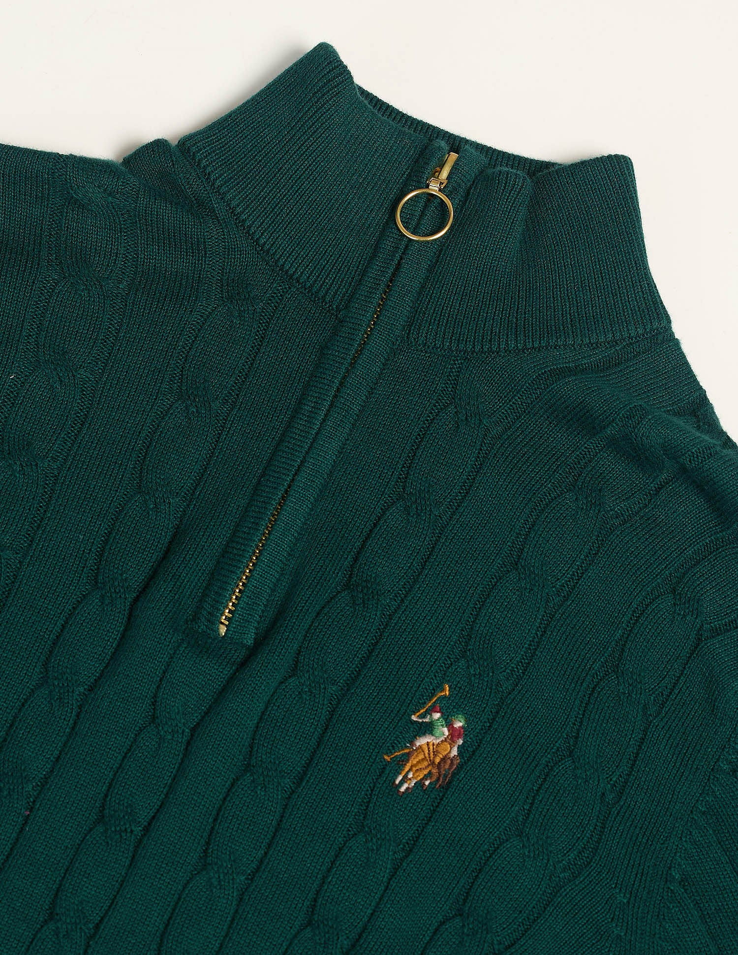High Neck Cable Knit Sweater Green - U.S. Polo Assn. India | Large