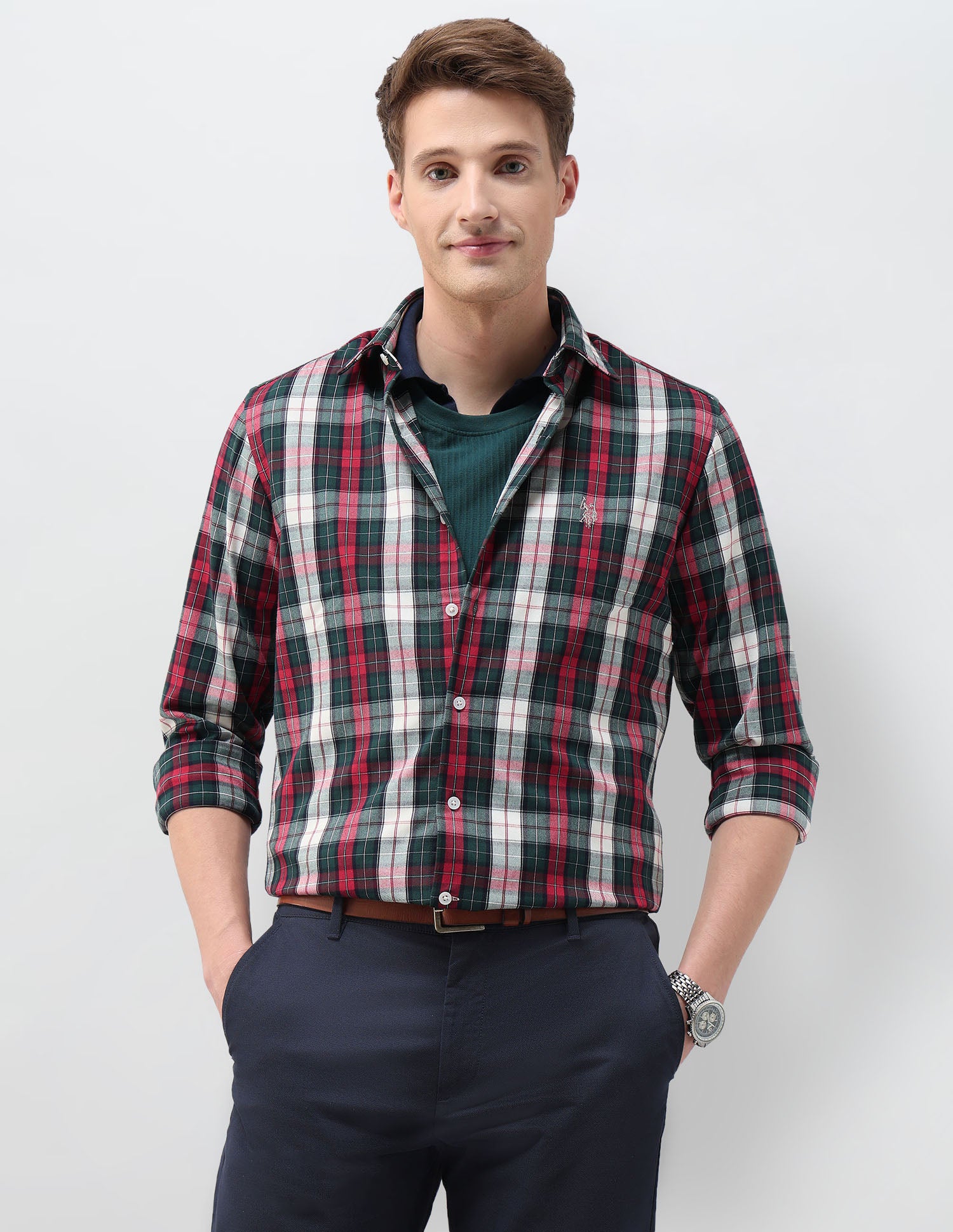 Plaid Checked Tailored Fit Shirt Red - U.S. Polo Assn. India | Large