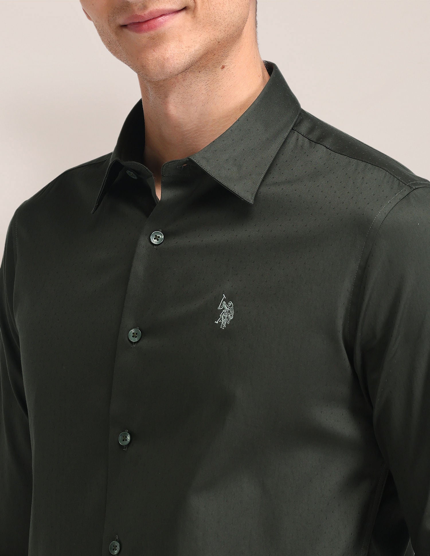 Regular Fit Satin Shirt Olive - U.S. POLO ASSN. | Large