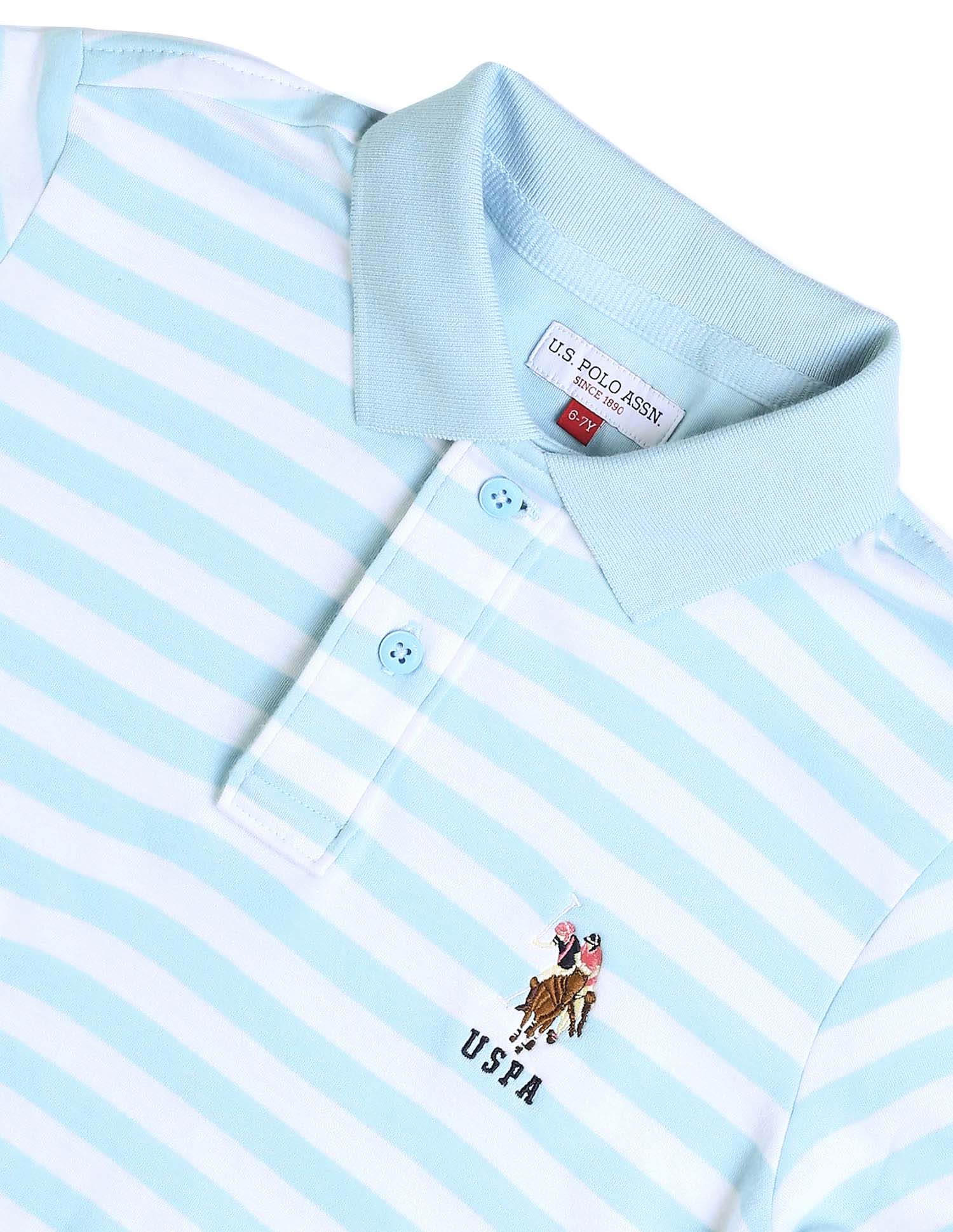 Boys Horizontal Striped Regular Fit Polo T shirt Light Blue - U.S. POLO ASSN. | Large