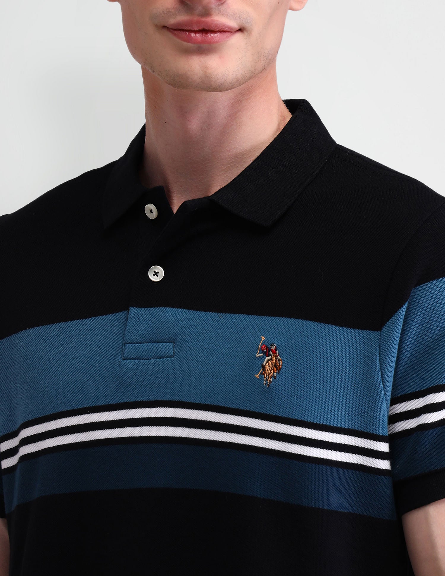 Horizontal Striped Muscle Polo Shirt Black - U.S. Polo Assn. India | Large