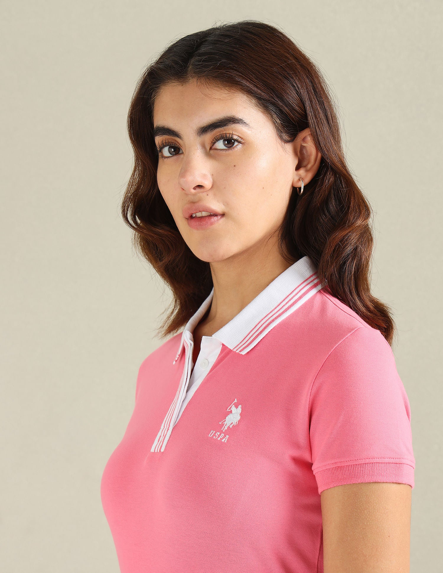 Striped Collar Pique Polo Shirt Pink - U.S. POLO ASSN. | Large