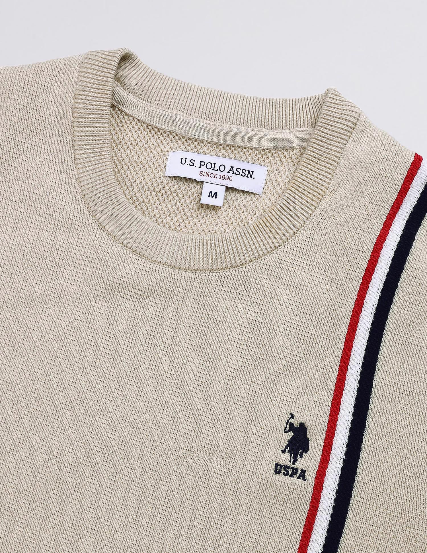 Vertical Striped Patterned Knit Sweater Beige - U.S. POLO ASSN. | Large
