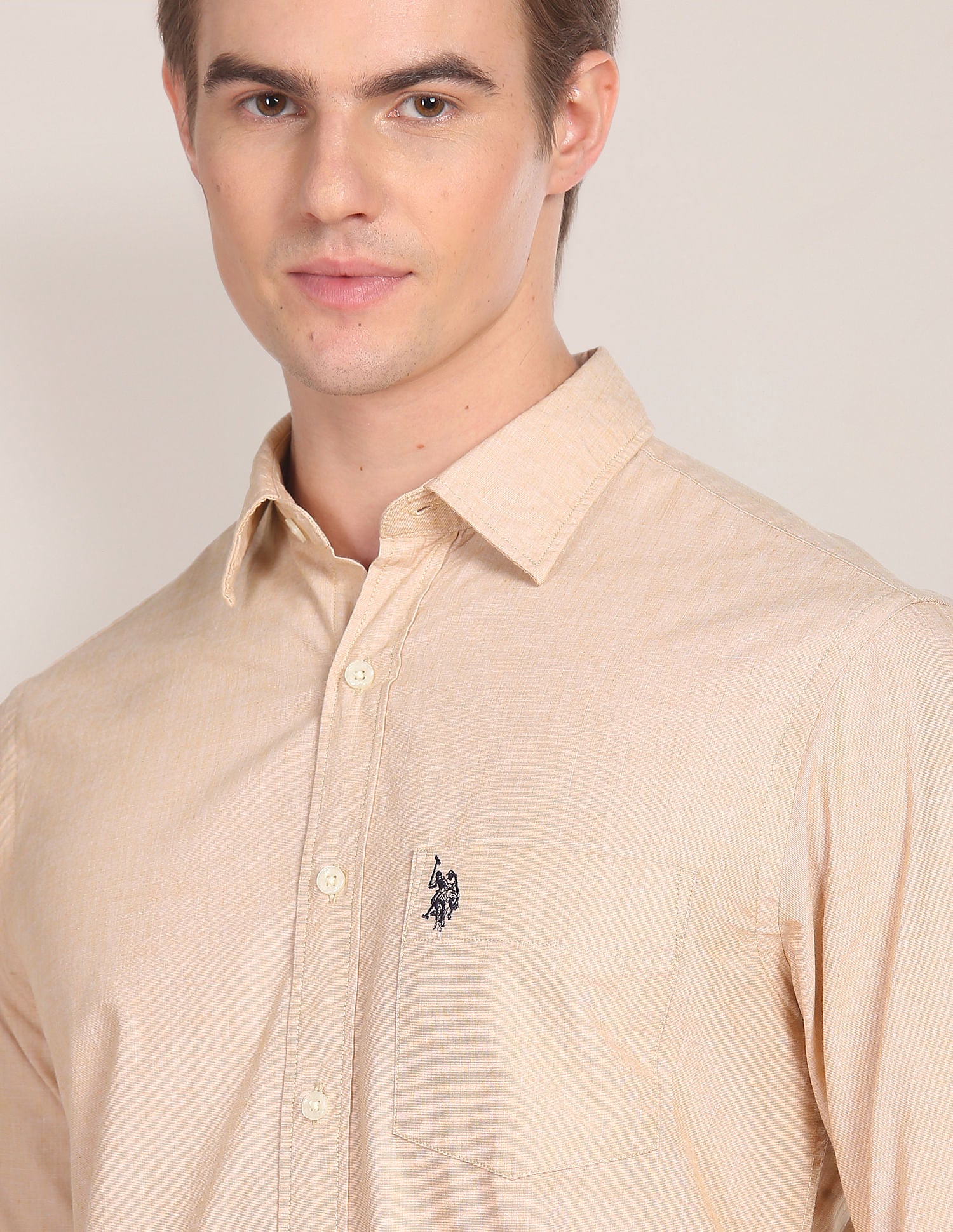 Solid Dobby Casual Shirt Light Khaki - U.S. POLO ASSN. | Large
