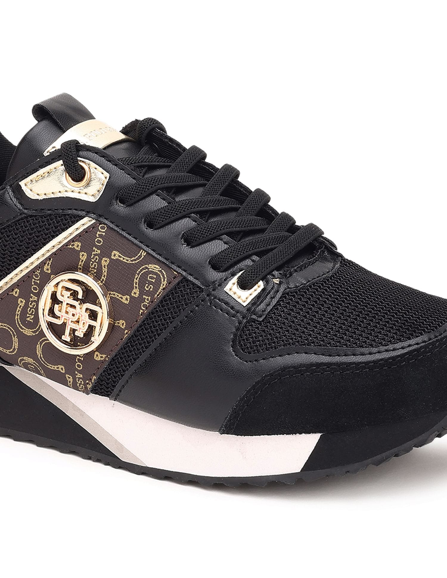 Stella Black Monogram Print Sneakers Shoes Black - U.S. Polo Assn. India | Large